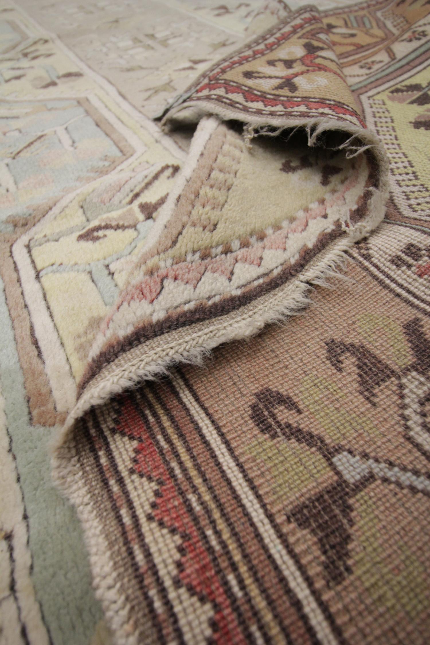 Vintage Carpet Turkish Rug Handwoven Beige Cream Wool Rug For Sale 1