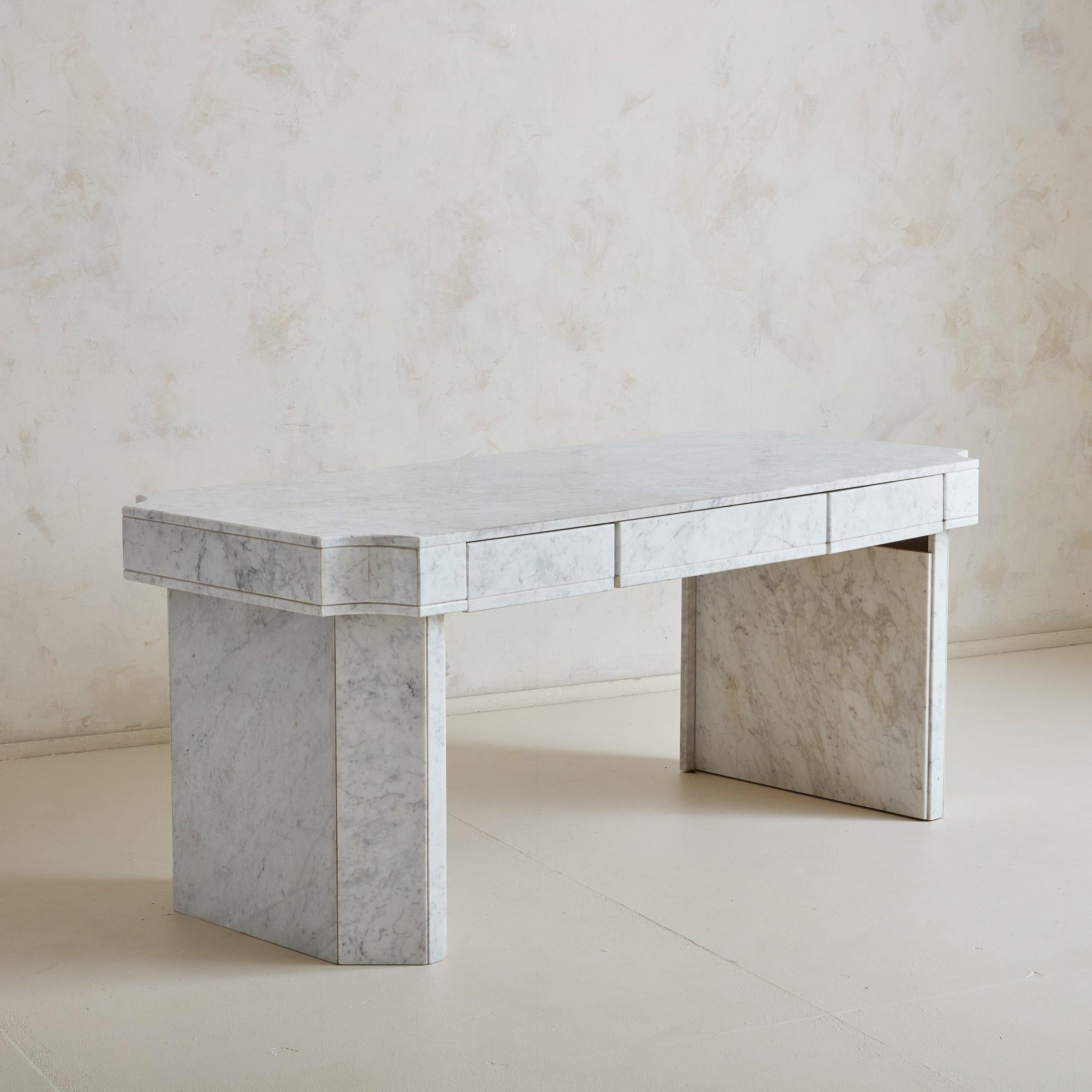 Post-Modern Vintage Carrara Marble Desk, Switzerland 1980s For Sale