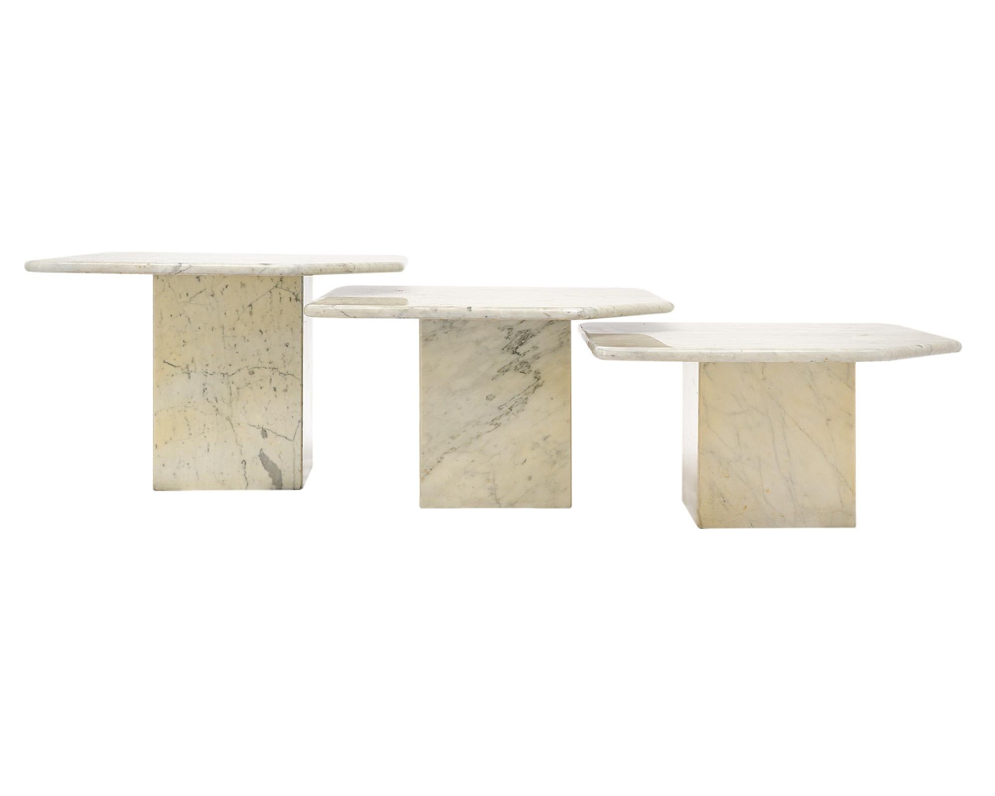 French Vintage Carrara Marble Nesting Tables For Sale