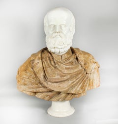 Vintage Carrara Marble Portrait Bust of Socrates, Mid-20th Century