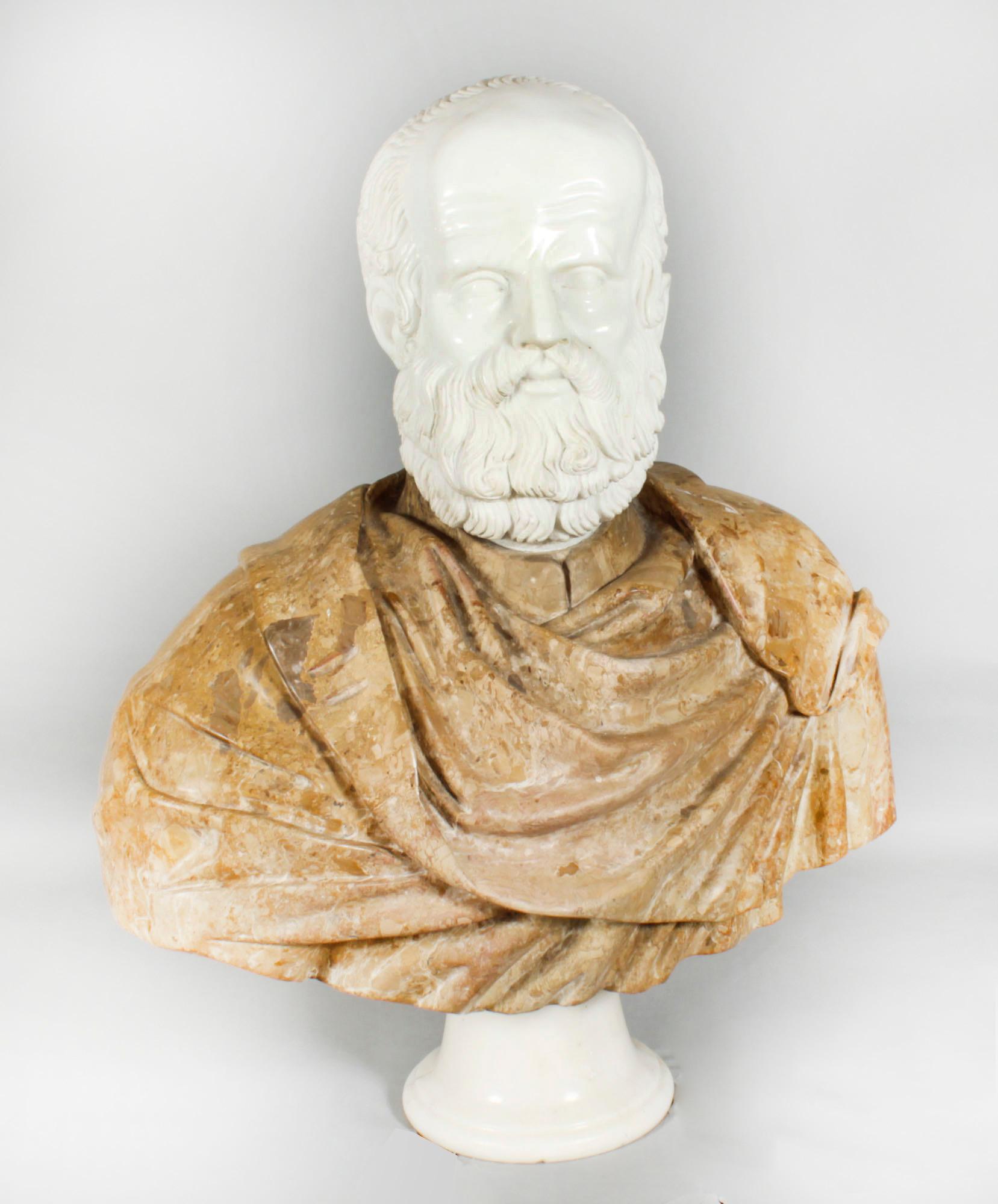 Vintage Carrara Marble Portrait Bust of Socrates, Mid-20th Century 1