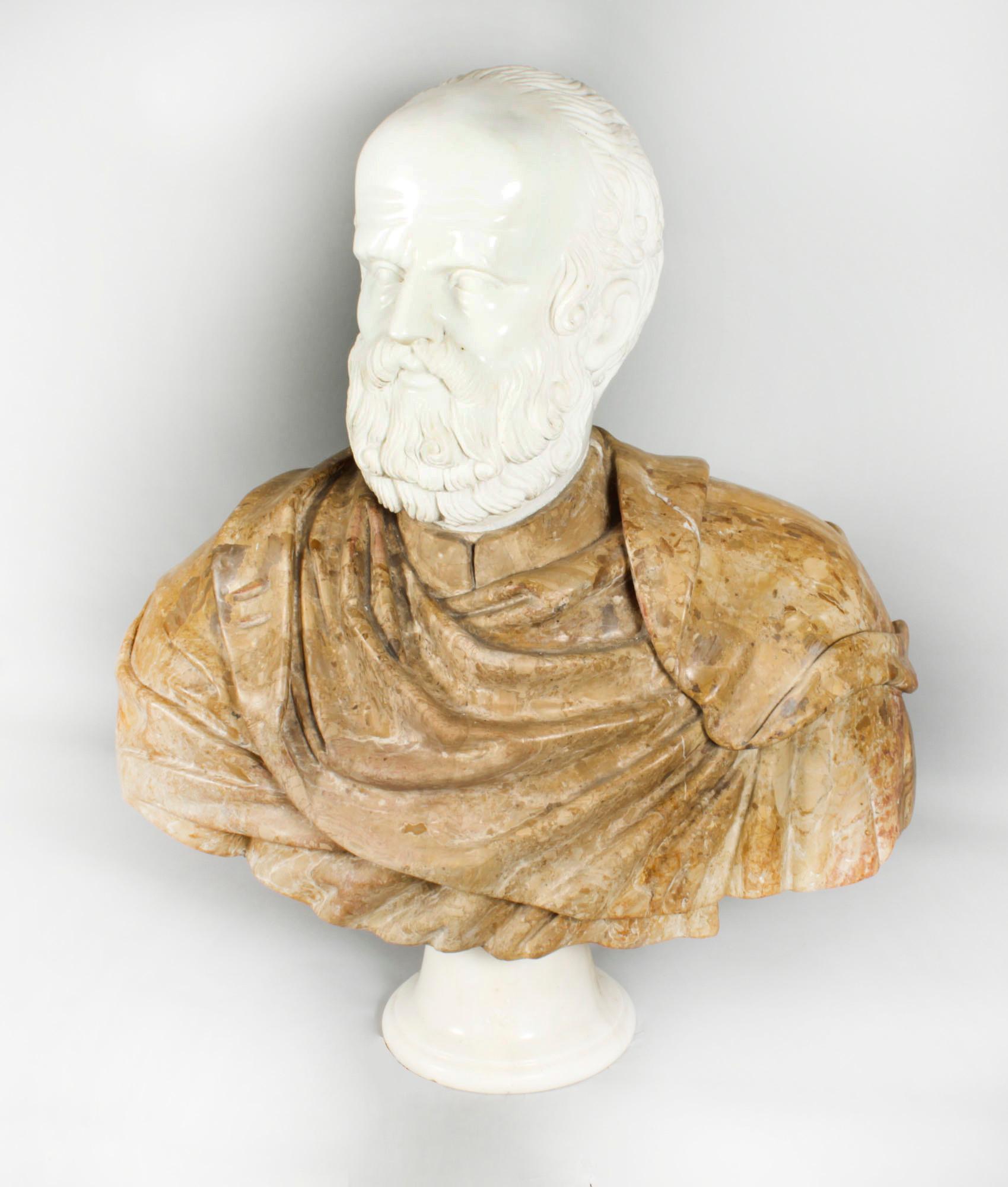 Vintage Carrara Marble Portrait Bust of Socrates, Mid-20th Century 4