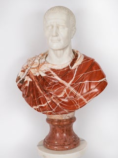 Vintage Carrara Portrait Bust of Roman Emperor Otho & Pedestal 20th Century