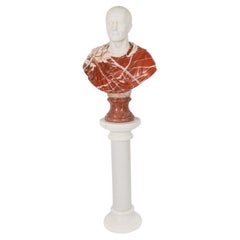 Vintage Carrara Portrait Bust of Roman Emperor Otho & Pedestal 20th Century