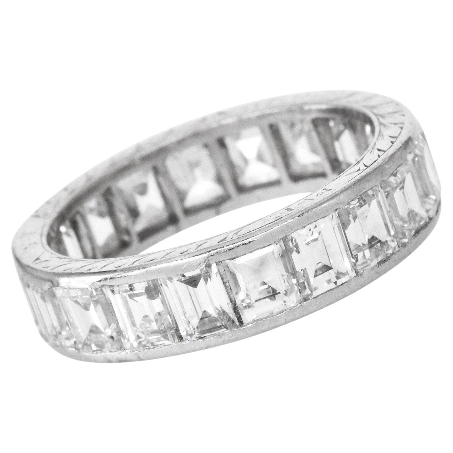 Vintage Carre-Cut Diamond 4.00ct Platinum Eternity Band Ring For Sale