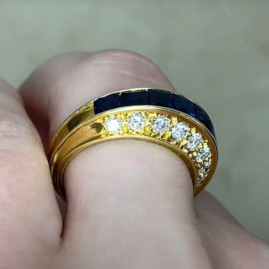 Taglio antico europeo Anello da cocktail con zaffiri taglio carré vintage (circa 0,8 carati), oro giallo 18 ct. in vendita
