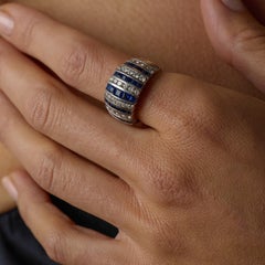 Vintage carré cut sapphires diamond 14k white gold band ring