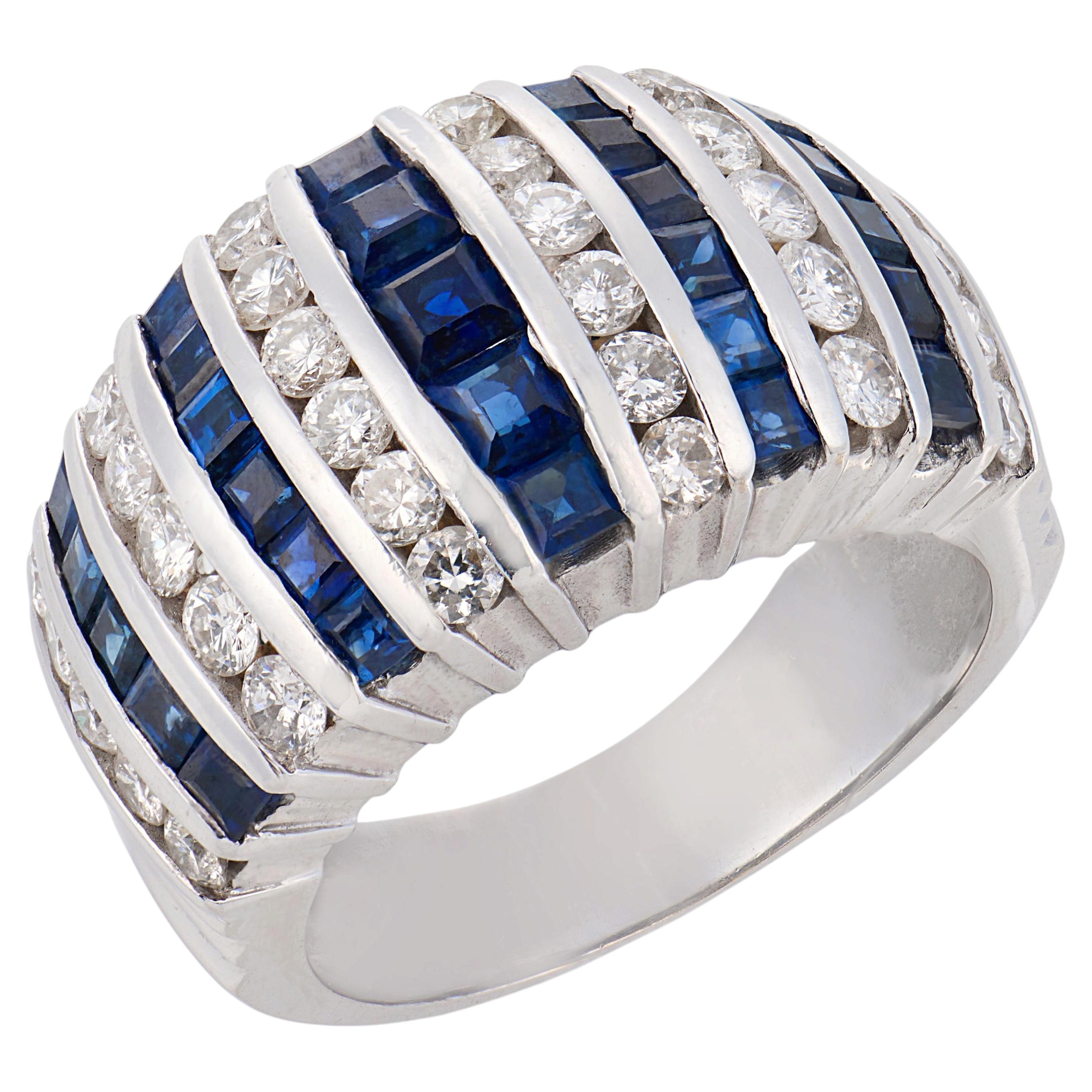 Vintage Carré-Schliff Saphire Diamant 14k Weißgold Band Ring