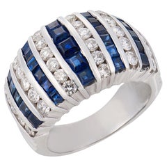 Vintage carré cut sapphires diamond 14k white gold band ring