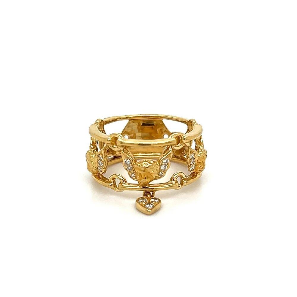 Simply Beautiful! Designer Carrera Y Carrera Diamond Gold 6mm Band Ring. Autour de Cherub with Wings of Gold, accented with Diamonds, weighing approx. 0.27tcw. Hand crafted in 18K Yellow Gold. Ring size 6.75. Hallmarked 750, CC, and 291827.