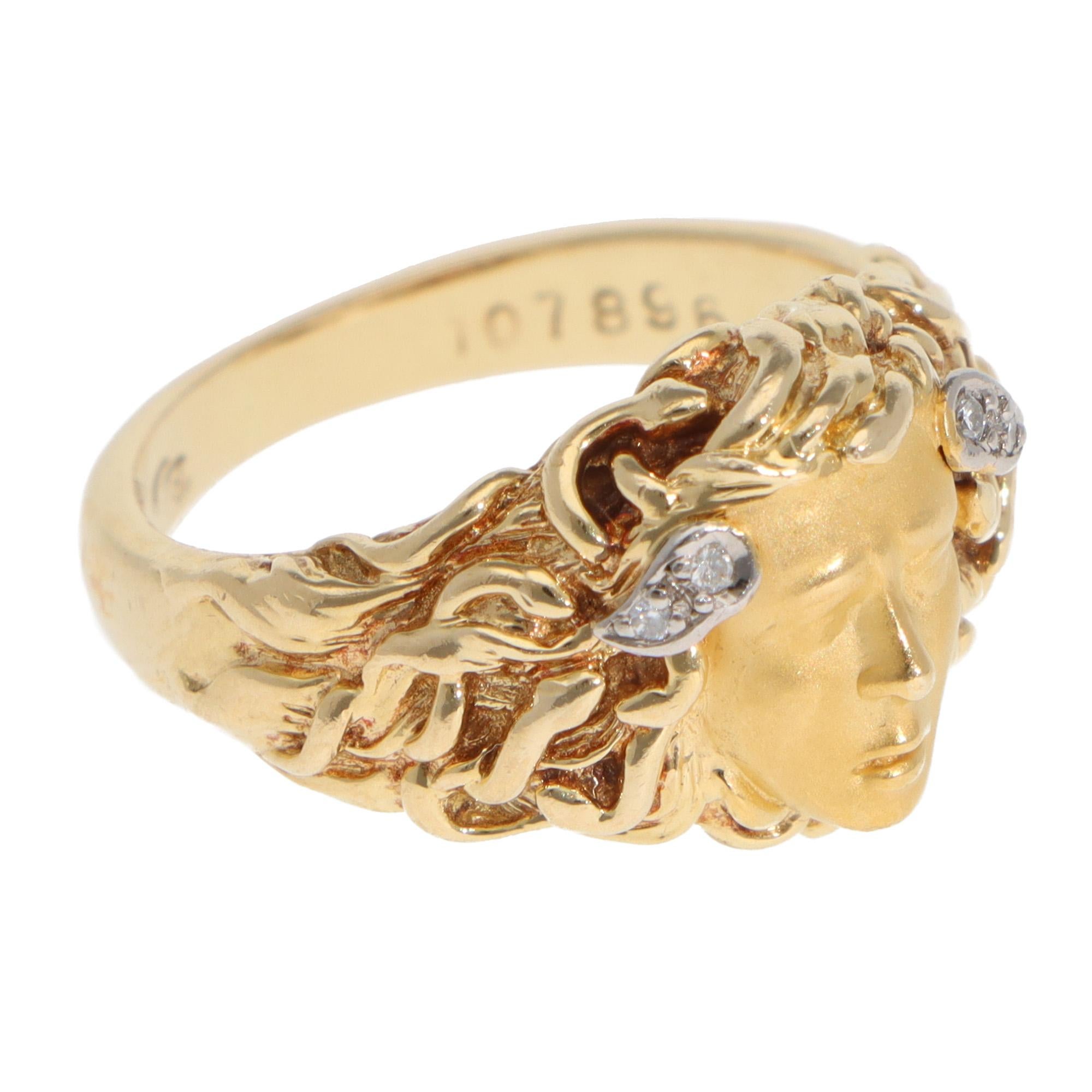 Vintage Carrera y Carrera Medusa Diamantring aus Gelbgold mit Diamanten (Brillantschliff) im Angebot