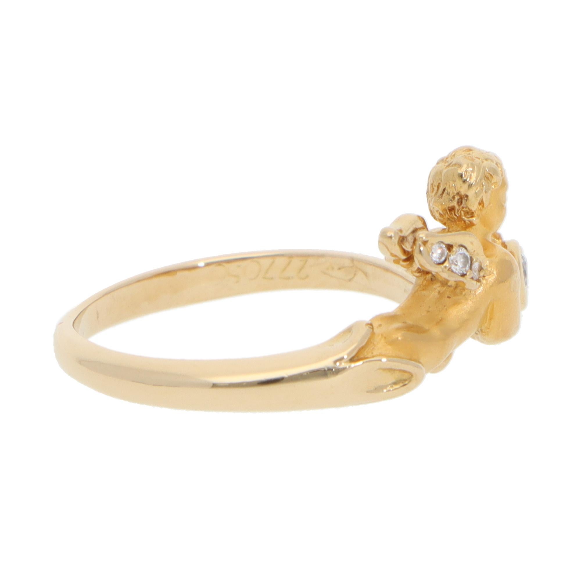 Vintage Carrera y Carrera My Angel Diamond Ring in Yellow Gold In Excellent Condition For Sale In London, GB