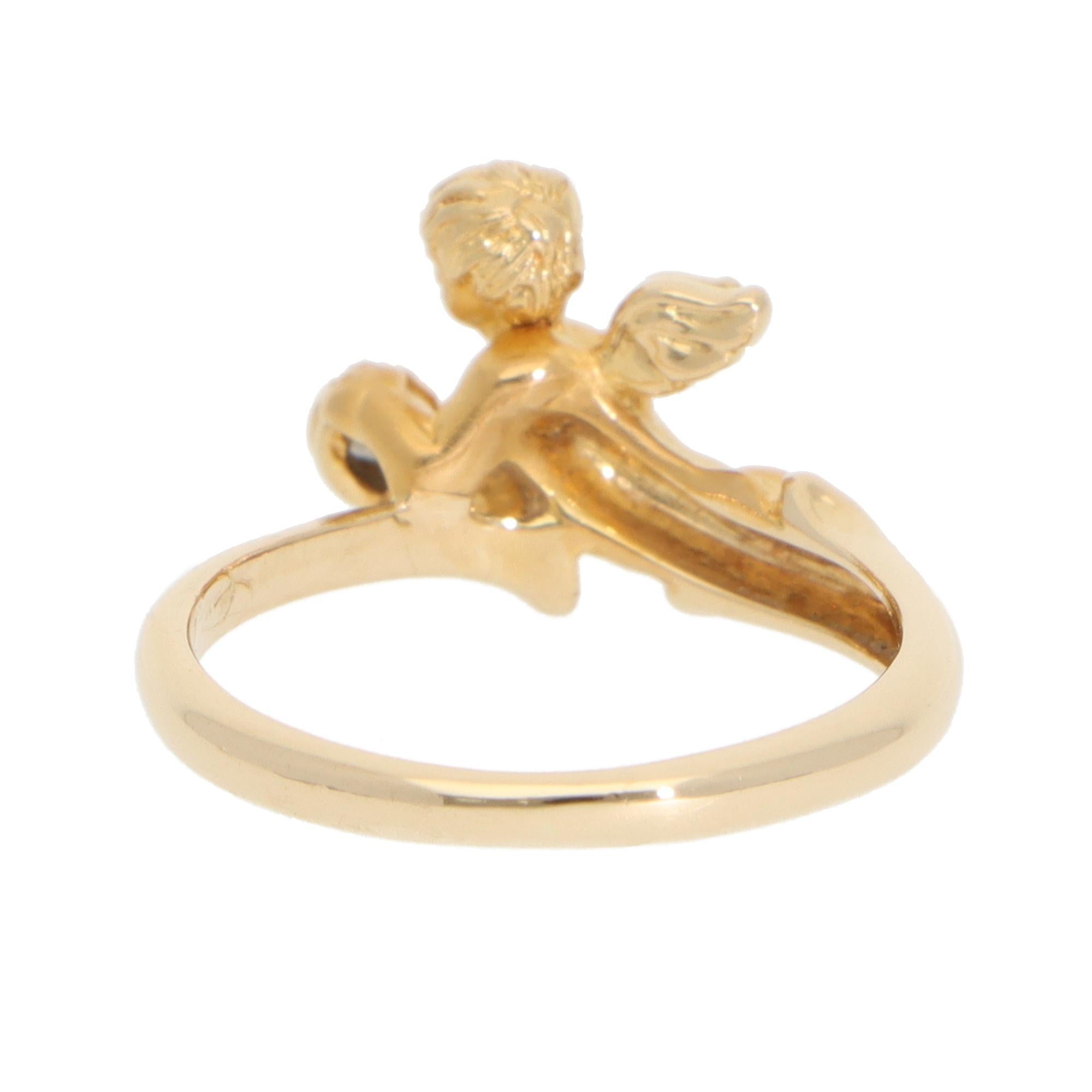 Women's or Men's Vintage Carrera y Carrera My Angel Diamond Ring in Yellow Gold For Sale