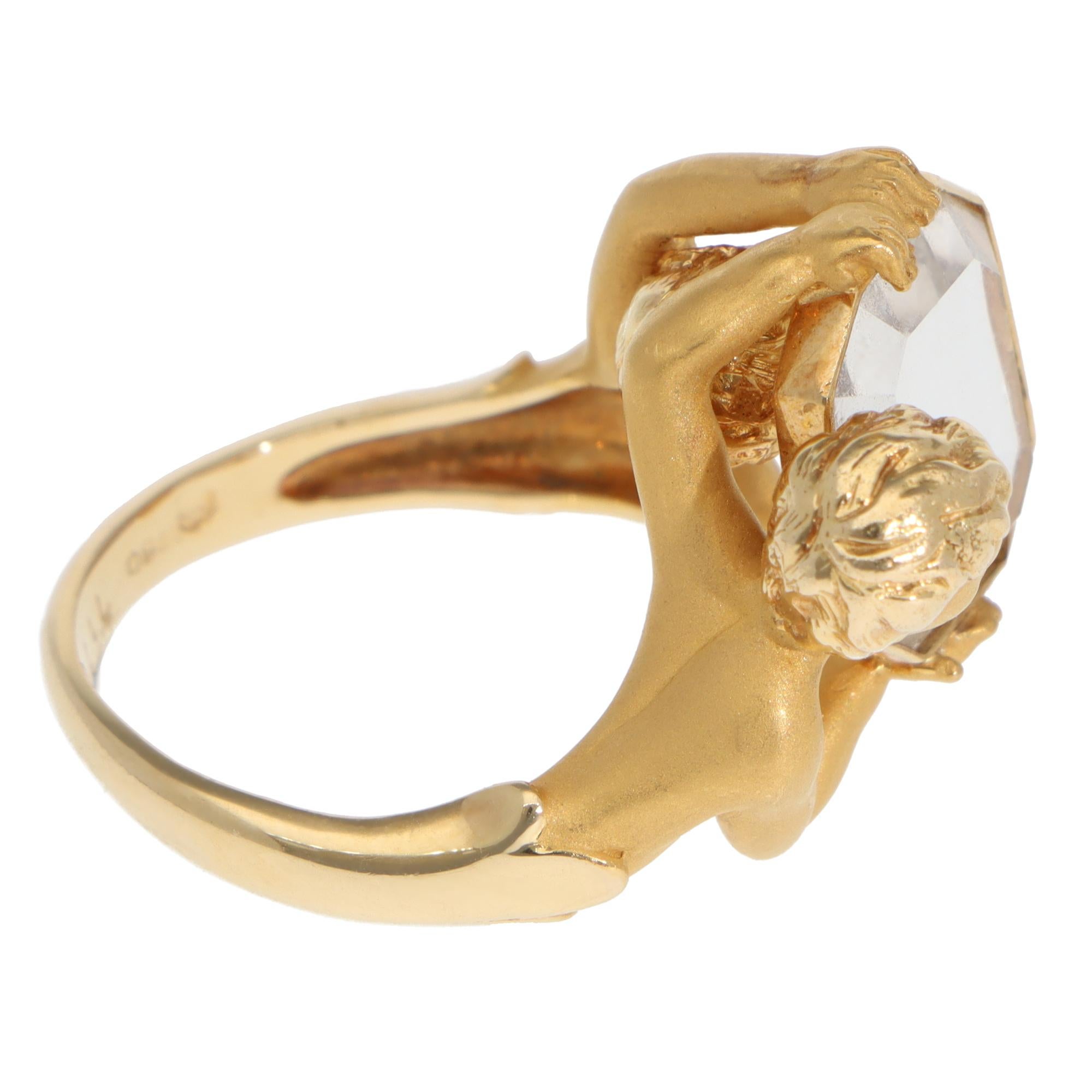 Anillo Vintage Carrera y Carrera de Cuarzo Narciso en Oro Amarillo Corte esmeralda