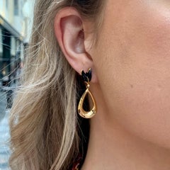Vintage Carrera y Carrera Onyx Drop Dangle Earrings in Yellow Gold