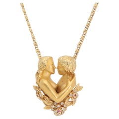 Vintage Carrera y Carrera Ruby and Diamond Adam & Eve Necklace in Yellow Gold