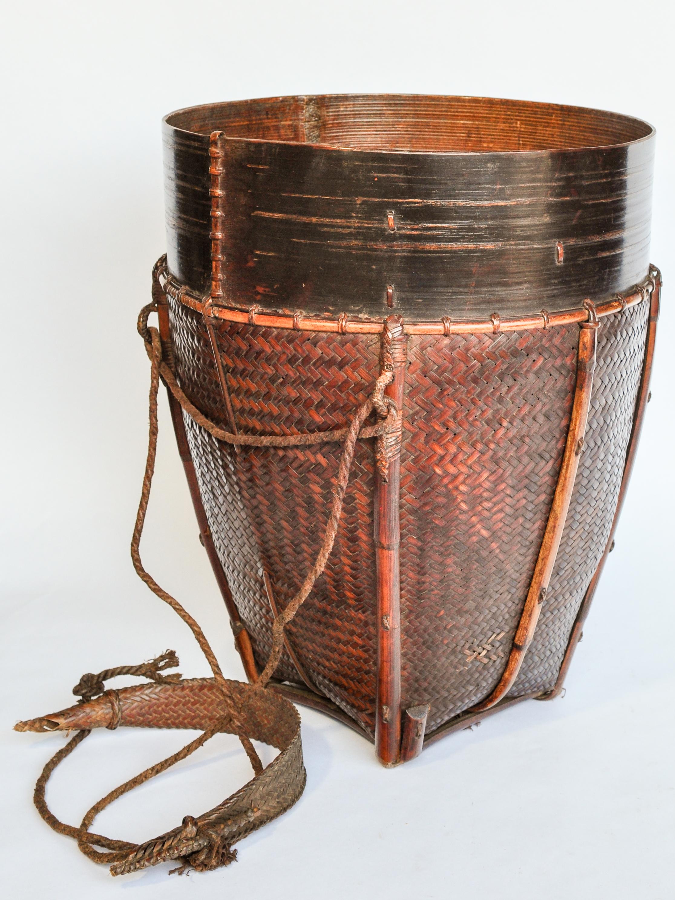 Vintage Carrying and Storage Basket Rawang People of Burma, Mid-20th Century 4