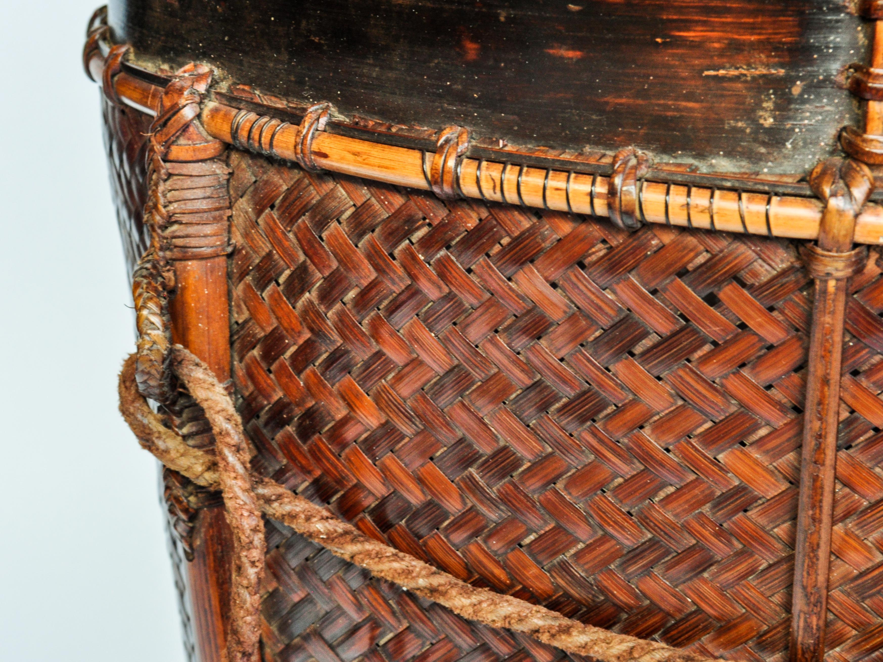 Vintage Carrying and Storage Basket Rawang People of Burma, Mid-20th Century 6