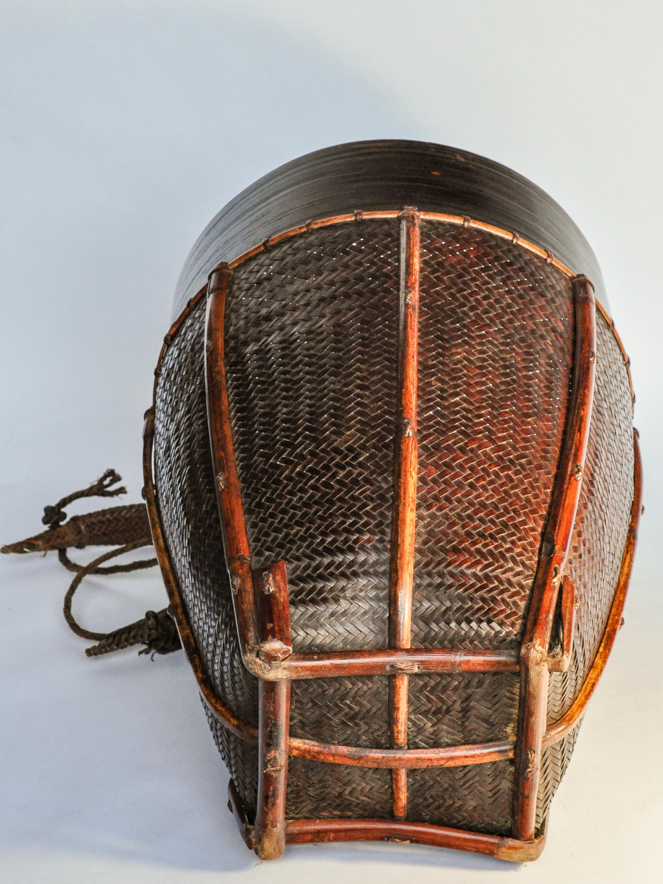 Vintage Carrying and Storage Basket Rawang People of Burma, Mid-20th Century 11