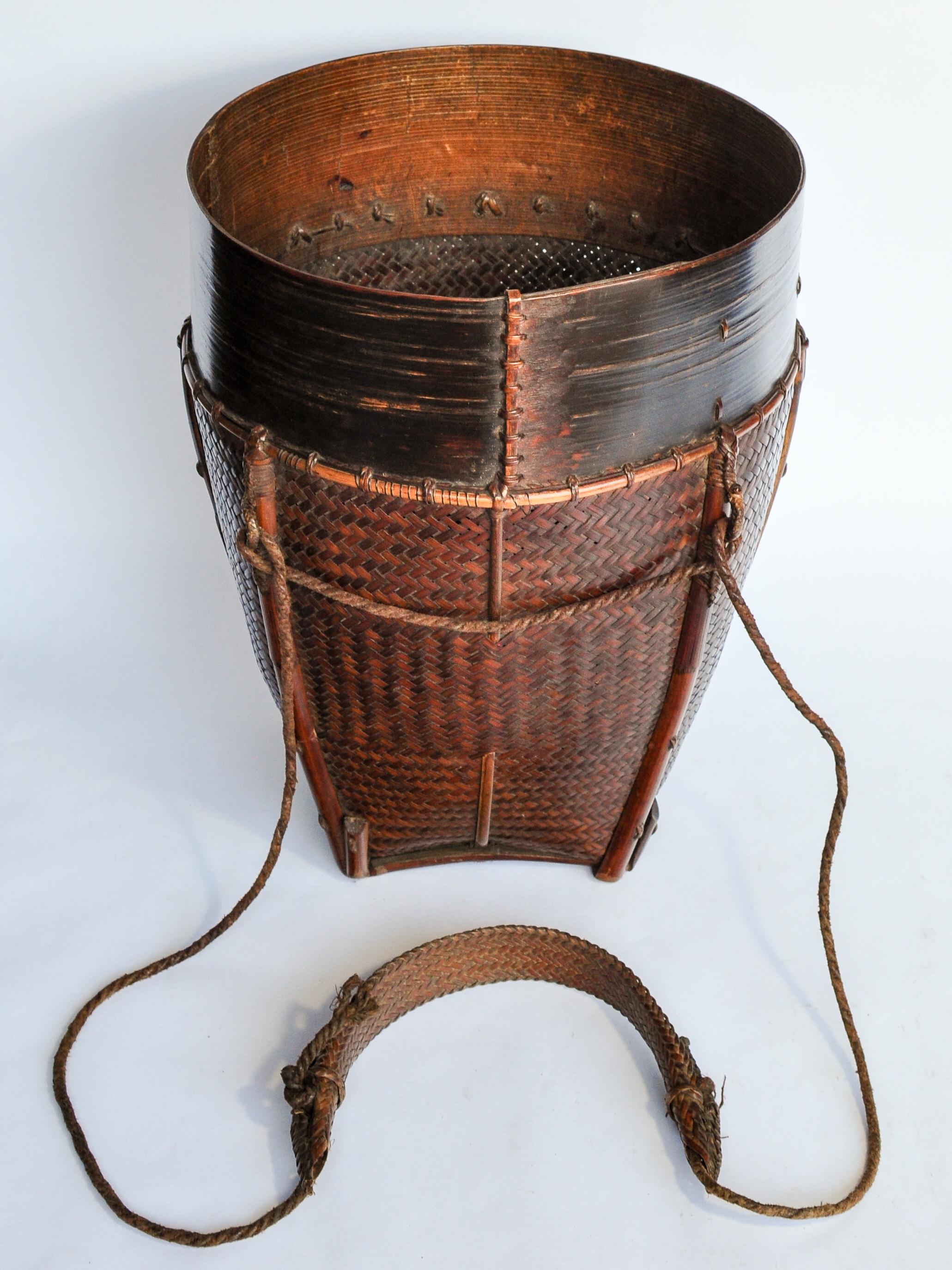 Tribal Vintage Carrying and Storage Basket Rawang People of Burma, Mid-20th Century