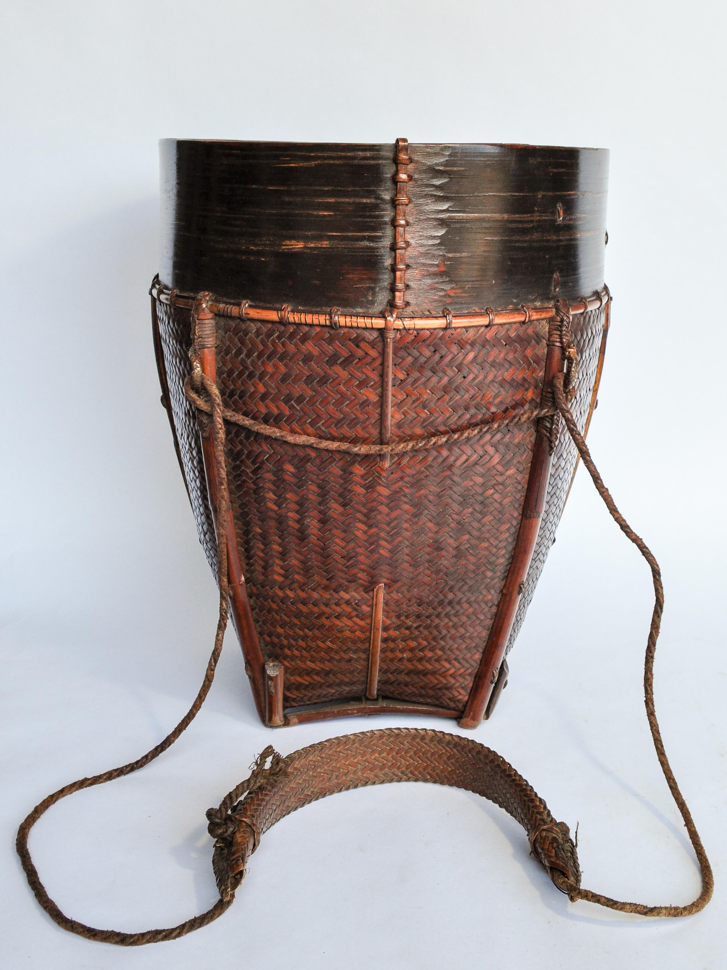 Burmese Vintage Carrying and Storage Basket Rawang People of Burma, Mid-20th Century