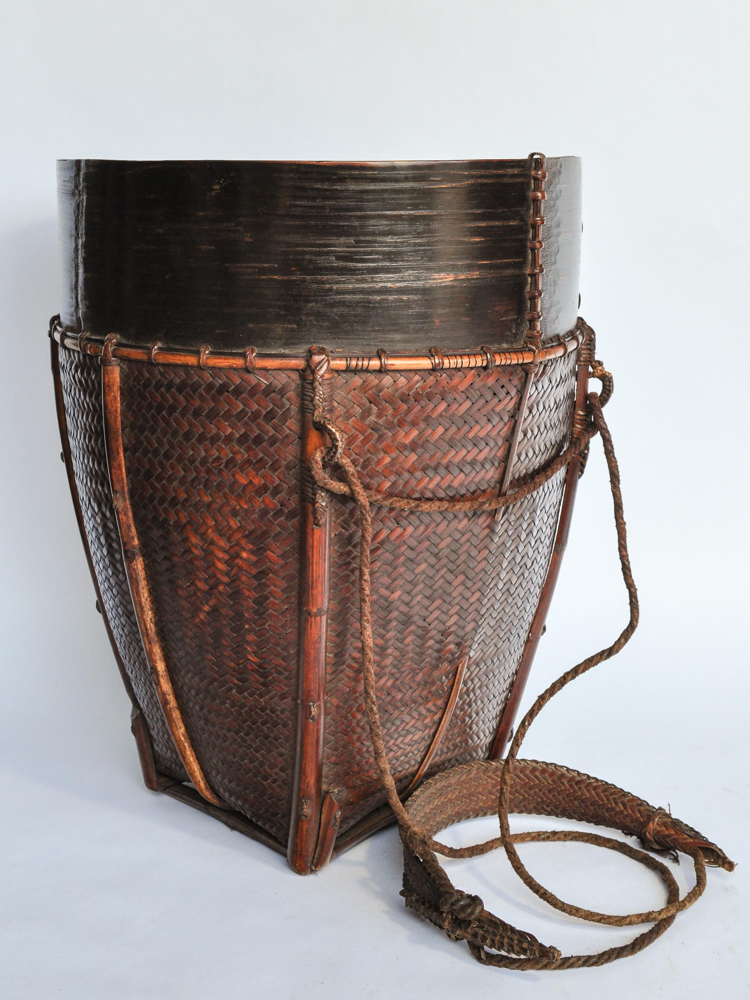 Hand-Crafted Vintage Carrying and Storage Basket Rawang People of Burma, Mid-20th Century
