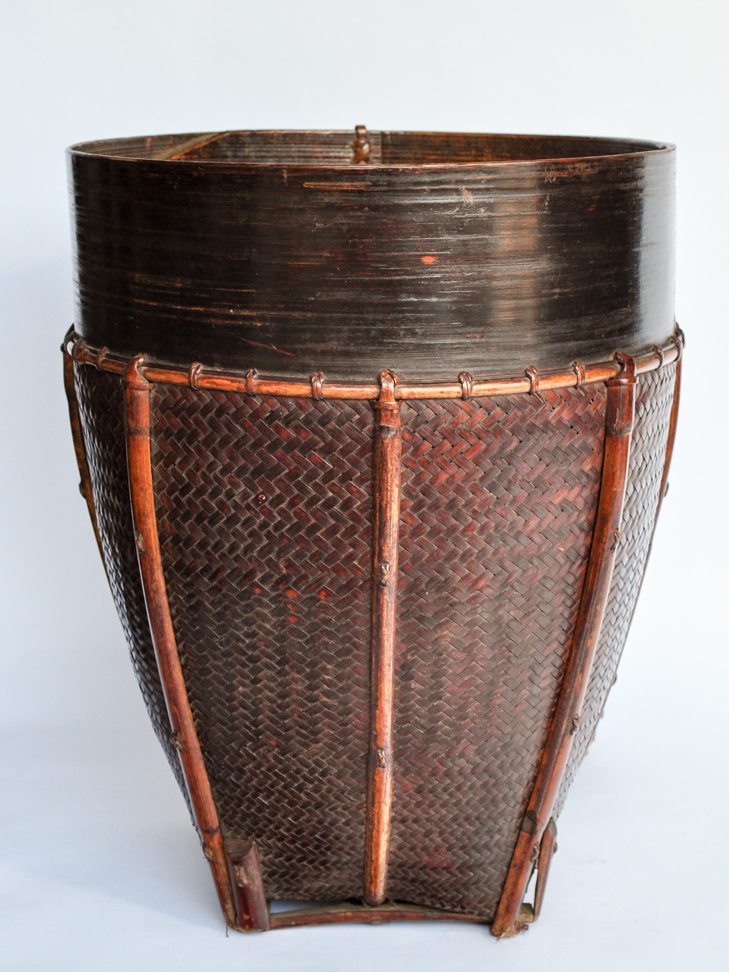 Bamboo Vintage Carrying and Storage Basket Rawang People of Burma, Mid-20th Century