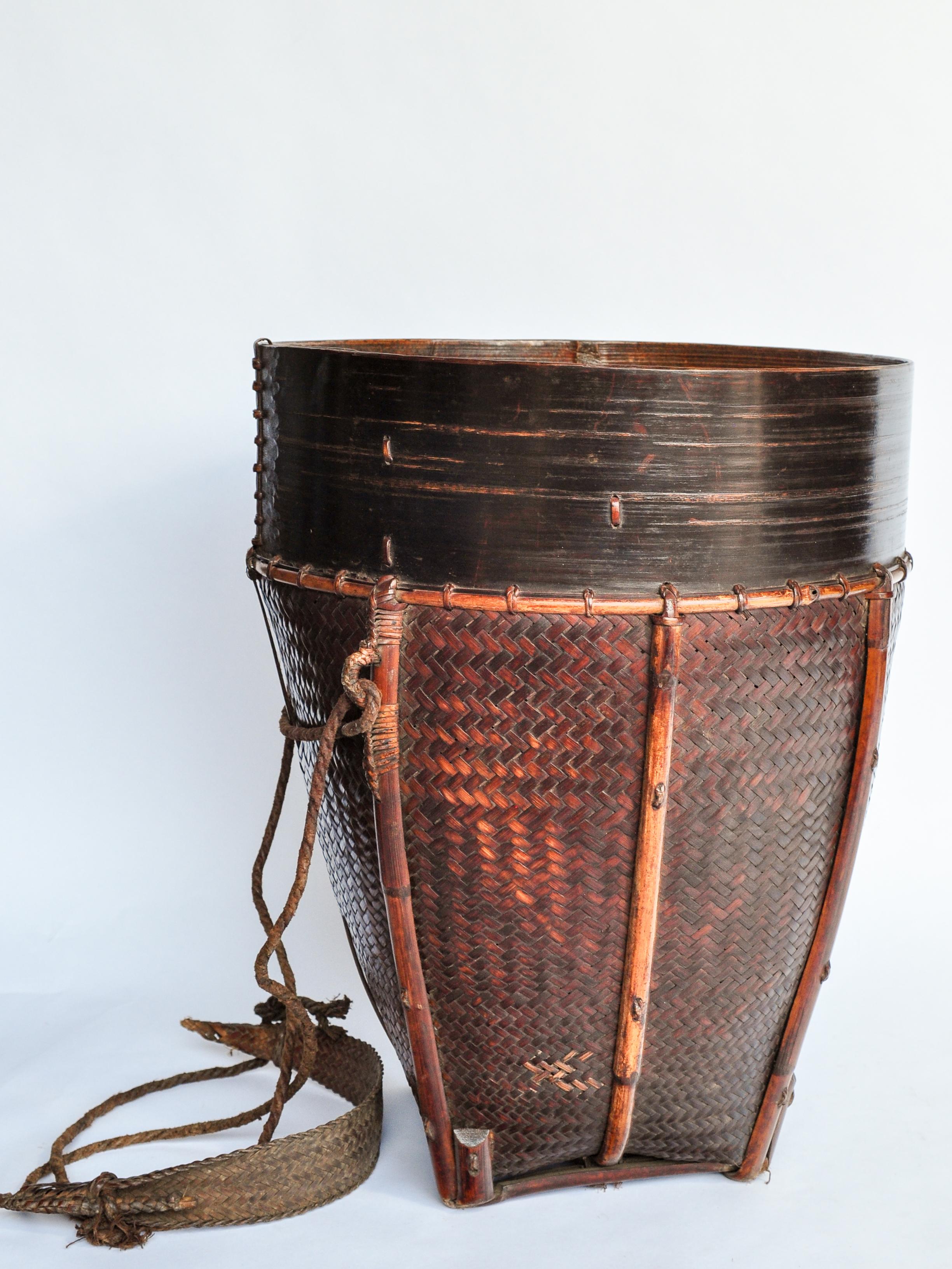 Vintage Carrying and Storage Basket Rawang People of Burma, Mid-20th Century 2