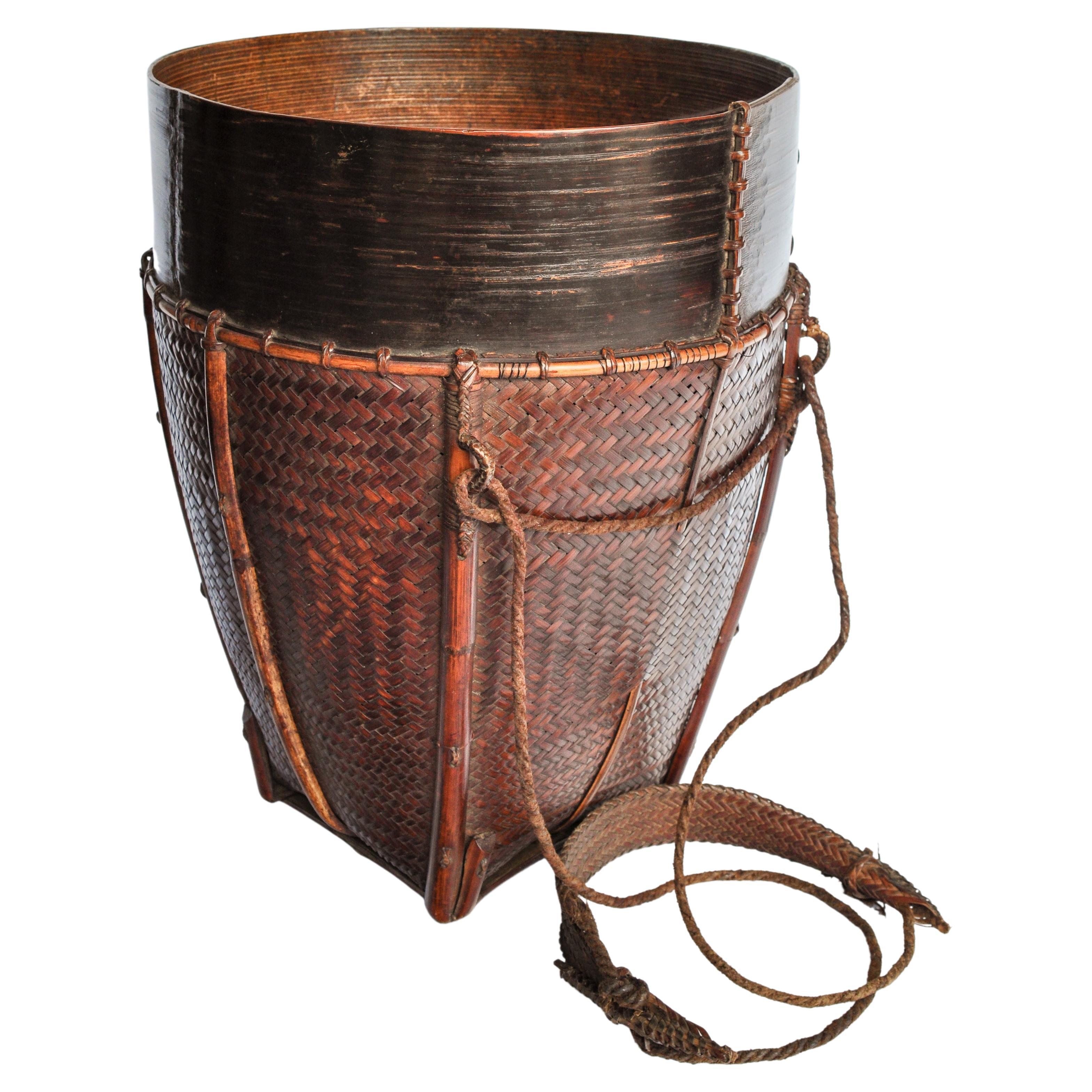 Vintage Carrying and Storage Basket Rawang People of Burma, Mid-20th Century