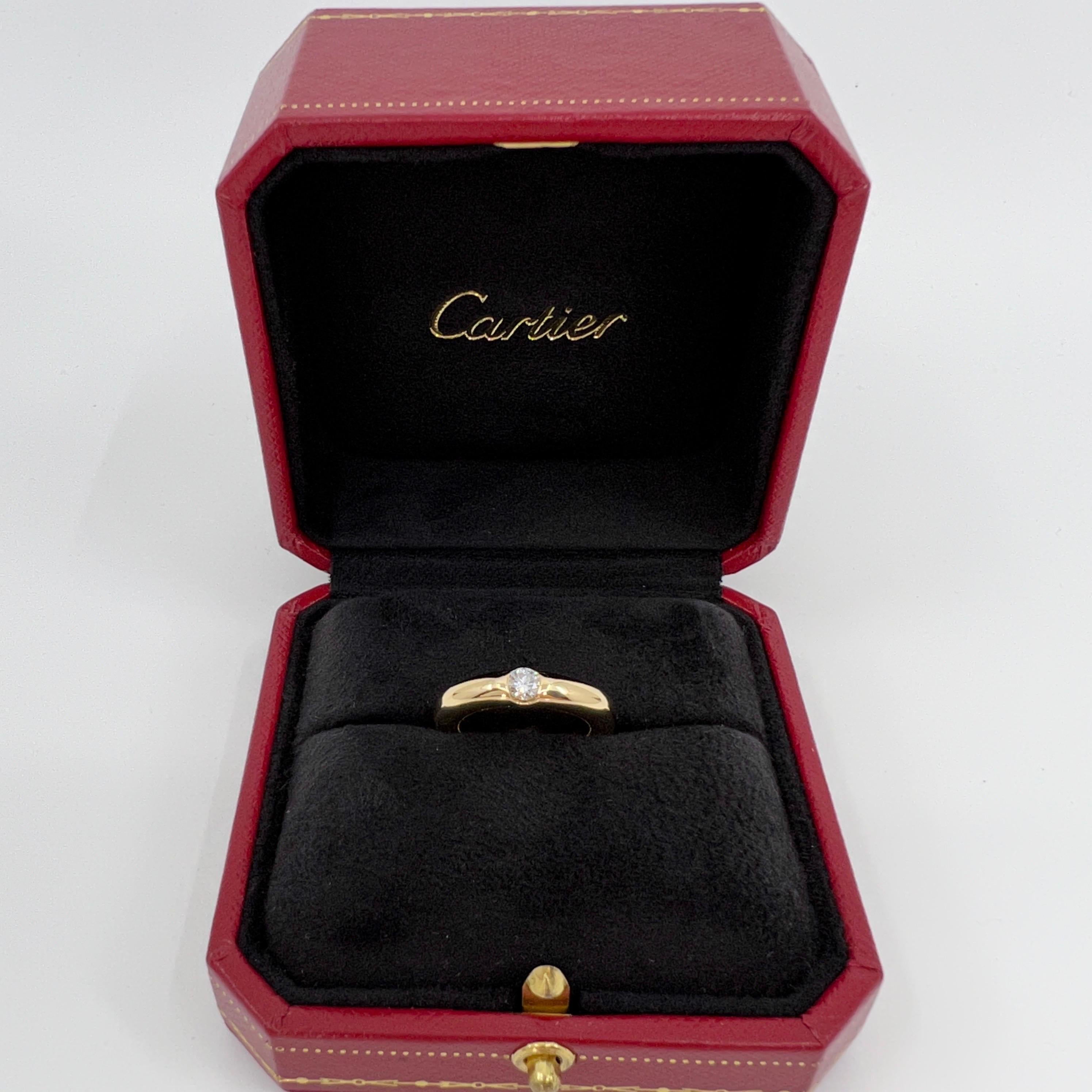 Vintage Cartier 0.25ct Round Diamond VVS Ellipse 18k Yellow Gold Solitaire Ring In Excellent Condition In Birmingham, GB