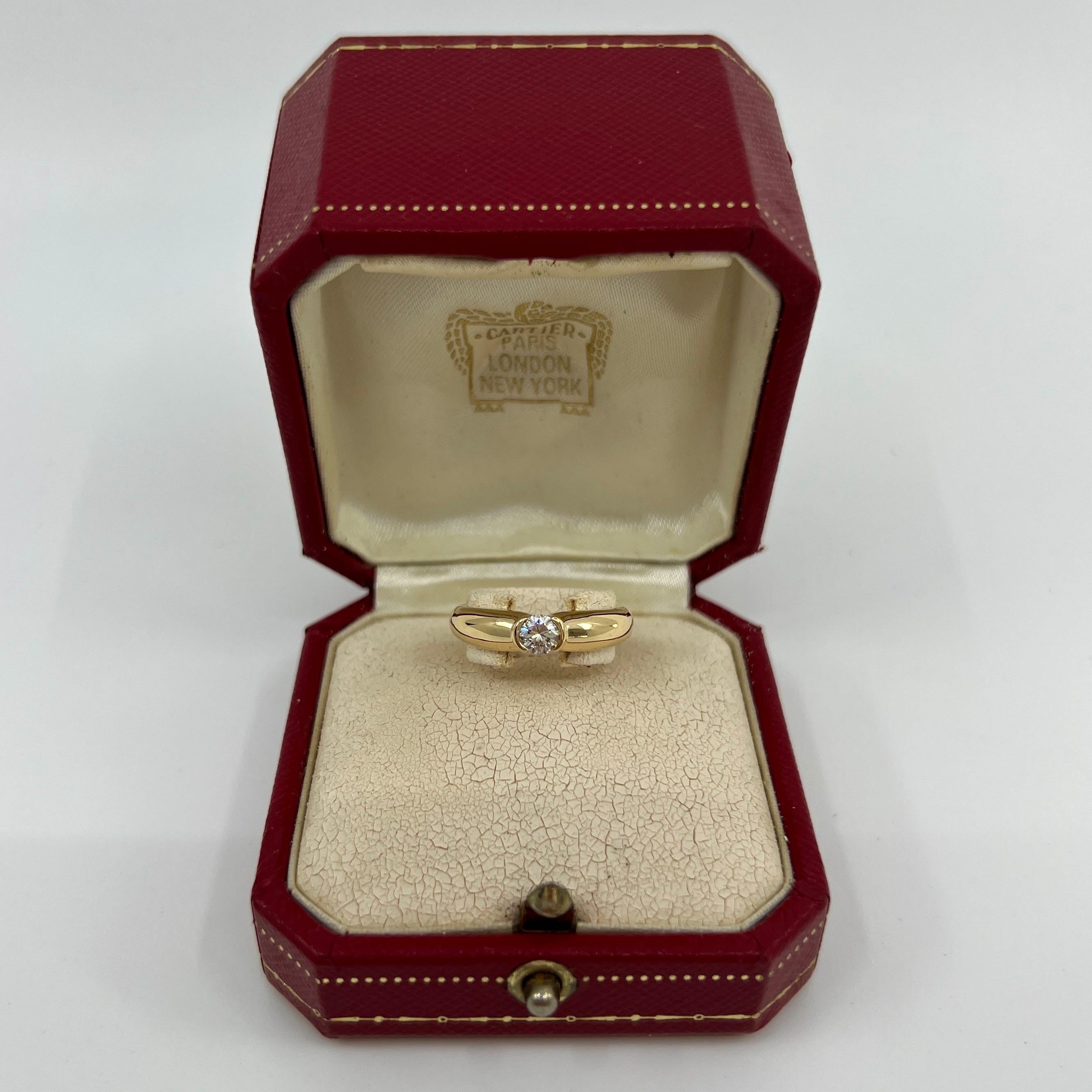 Round Cut Vintage Cartier 0.30ct Round Diamond Ellipse 18k Yellow Gold Solitaire Ring 5 49