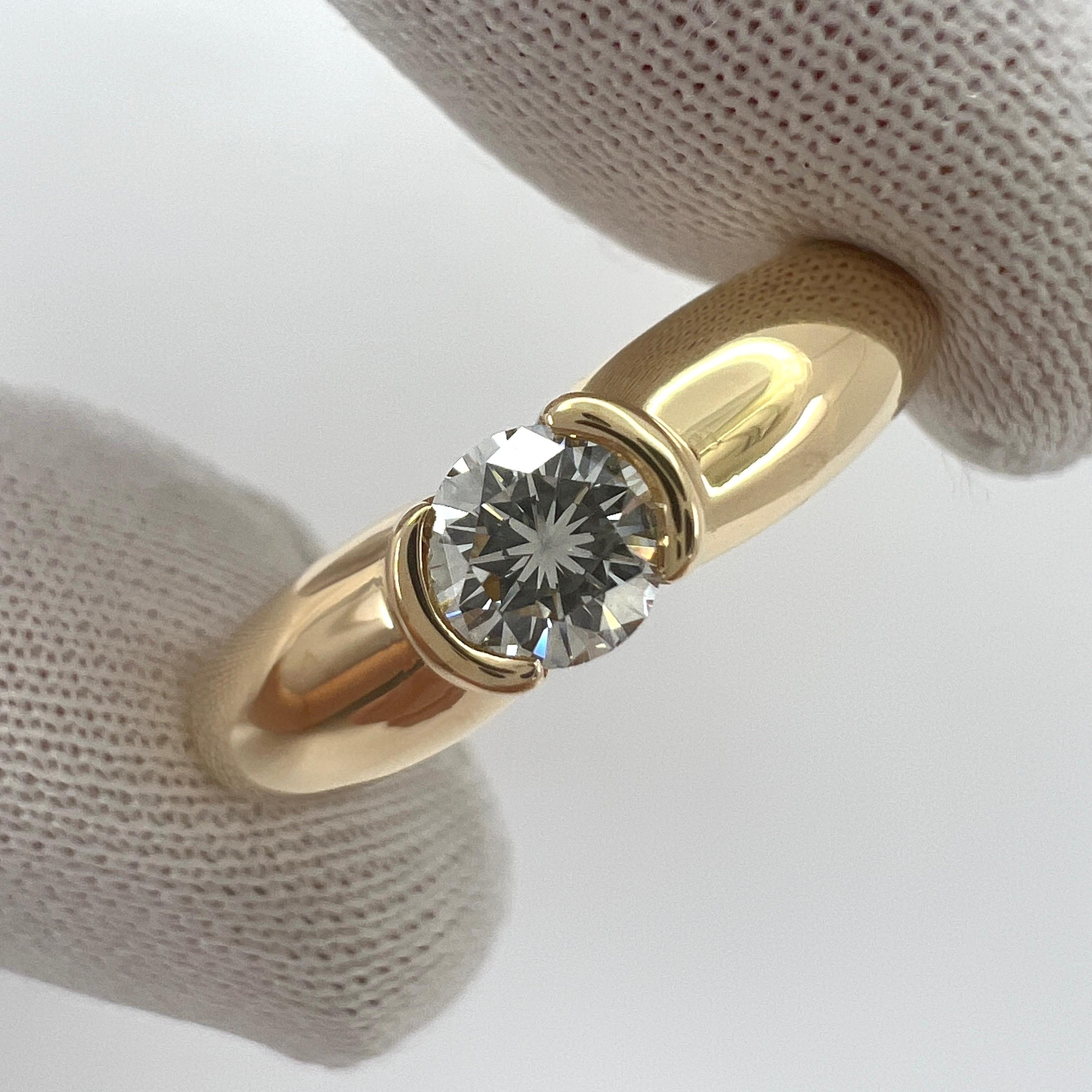 Vintage Cartier 0.30ct Round Diamond Ellipse 18k Yellow Gold Solitaire Ring 5 49 In Excellent Condition In Birmingham, GB