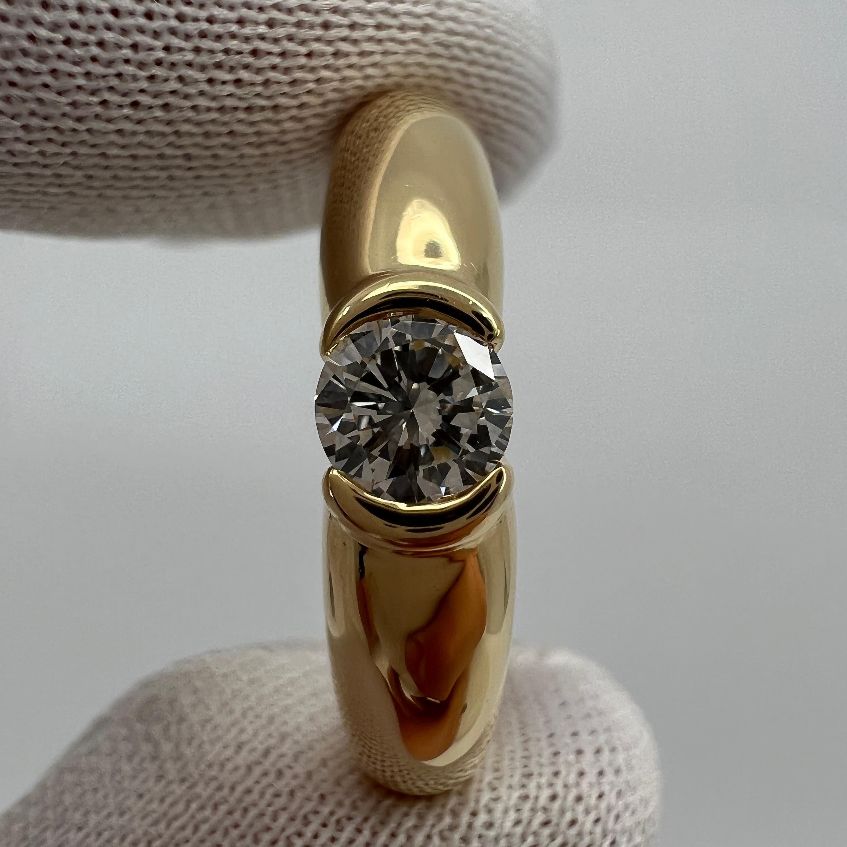 Round Cut Vintage Cartier 0.30ct Round Diamond VVS1 Ellipse 18k Yellow Gold Solitaire Ring