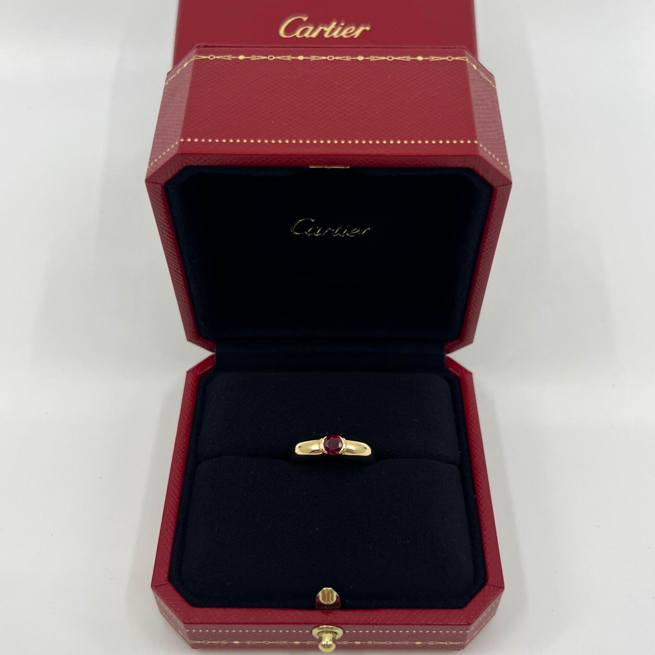 Vintage Cartier 0.50ct Red Ruby Round Ellipse 18k Yellow Gold Solitaire Ring 48 For Sale 3