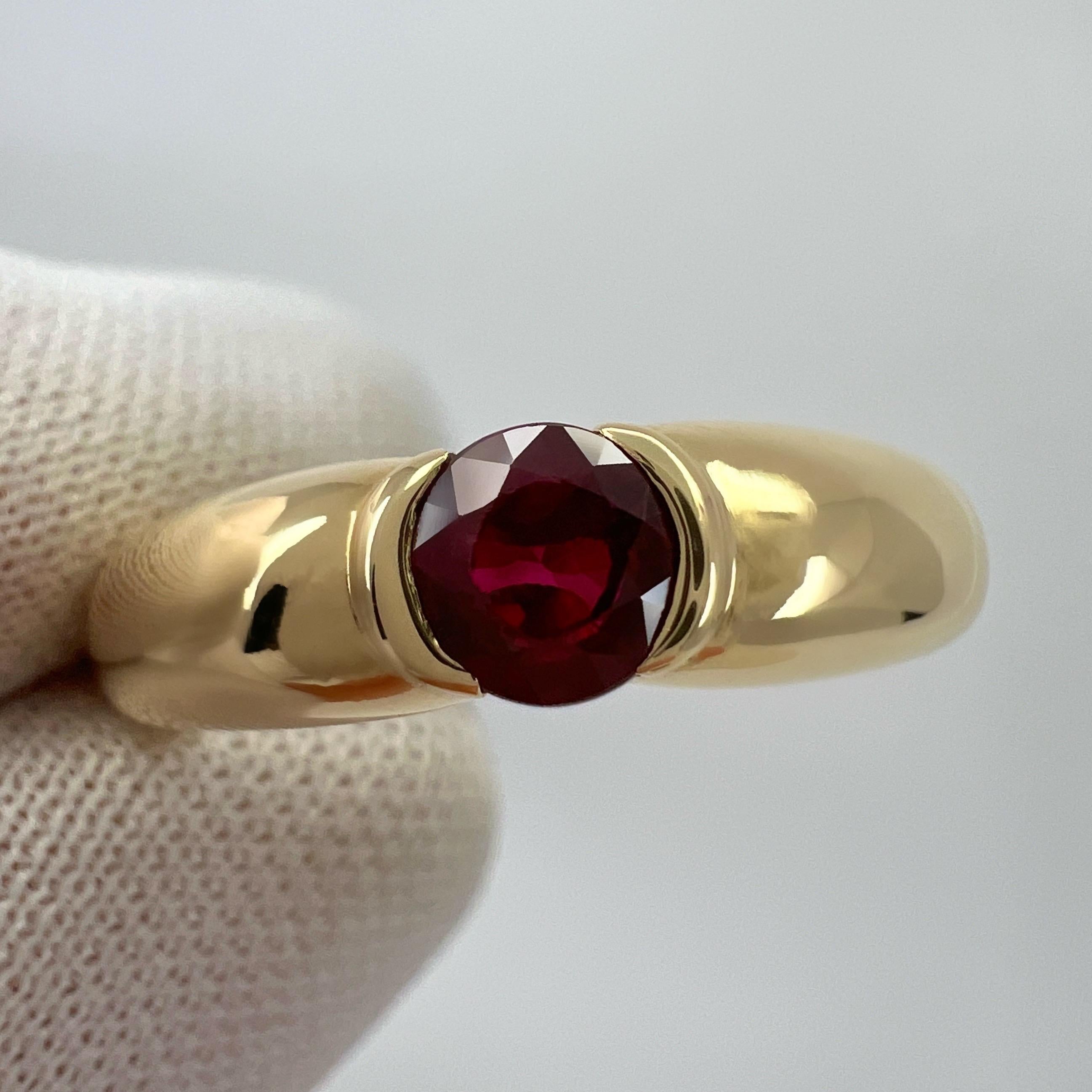 Vintage Cartier 0.50ct Red Ruby Round Ellipse 18k Yellow Gold Solitaire Ring 48 For Sale 4