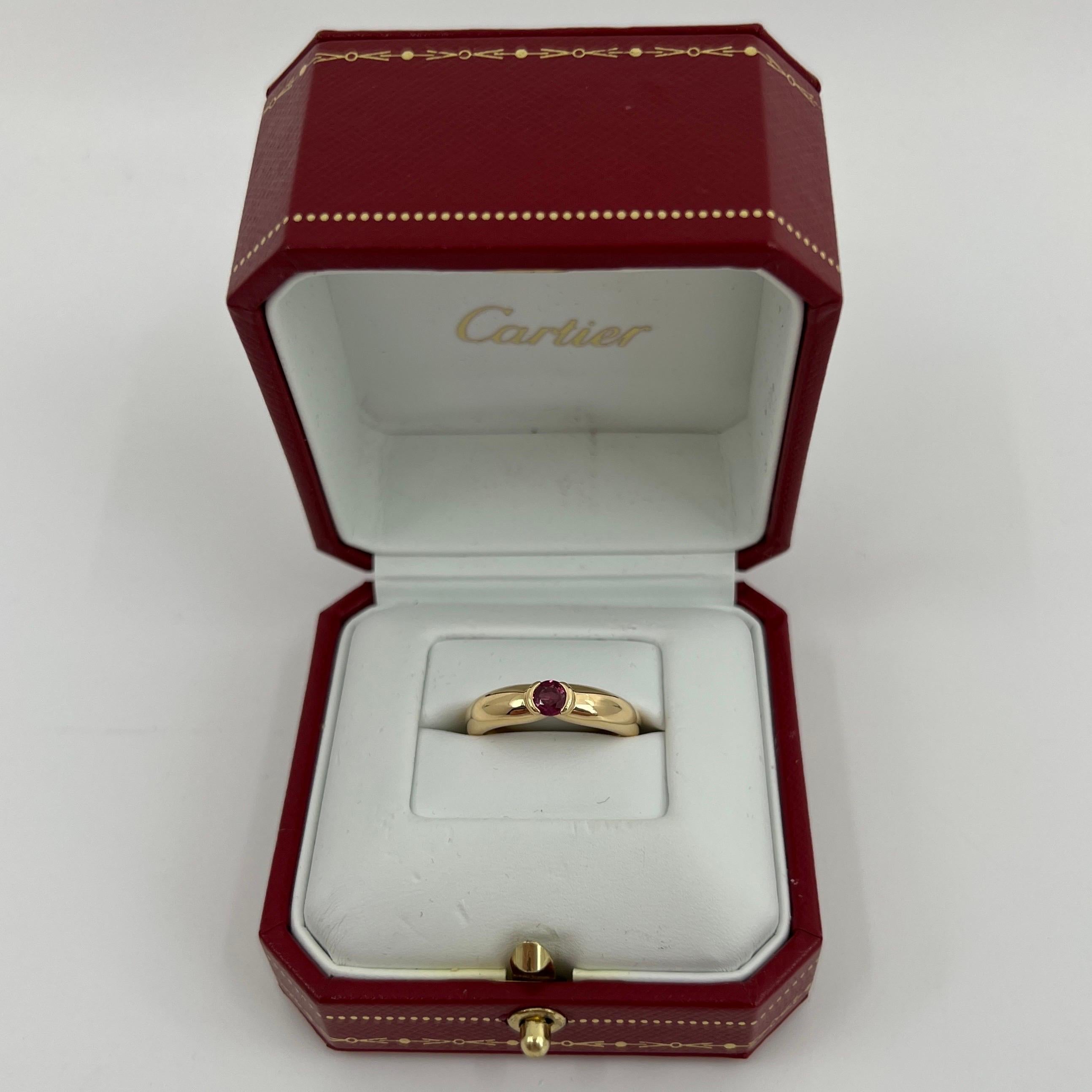 Vintage Cartier Vivid Red Ruby 18k Yellow Gold Solitaire Ring.

Stunning yellow gold ring set with a fine vivid pink red ruby. Fine jewellery houses like Cartier only use the finest of gemstones and this ruby is no exception. An excellent quality
