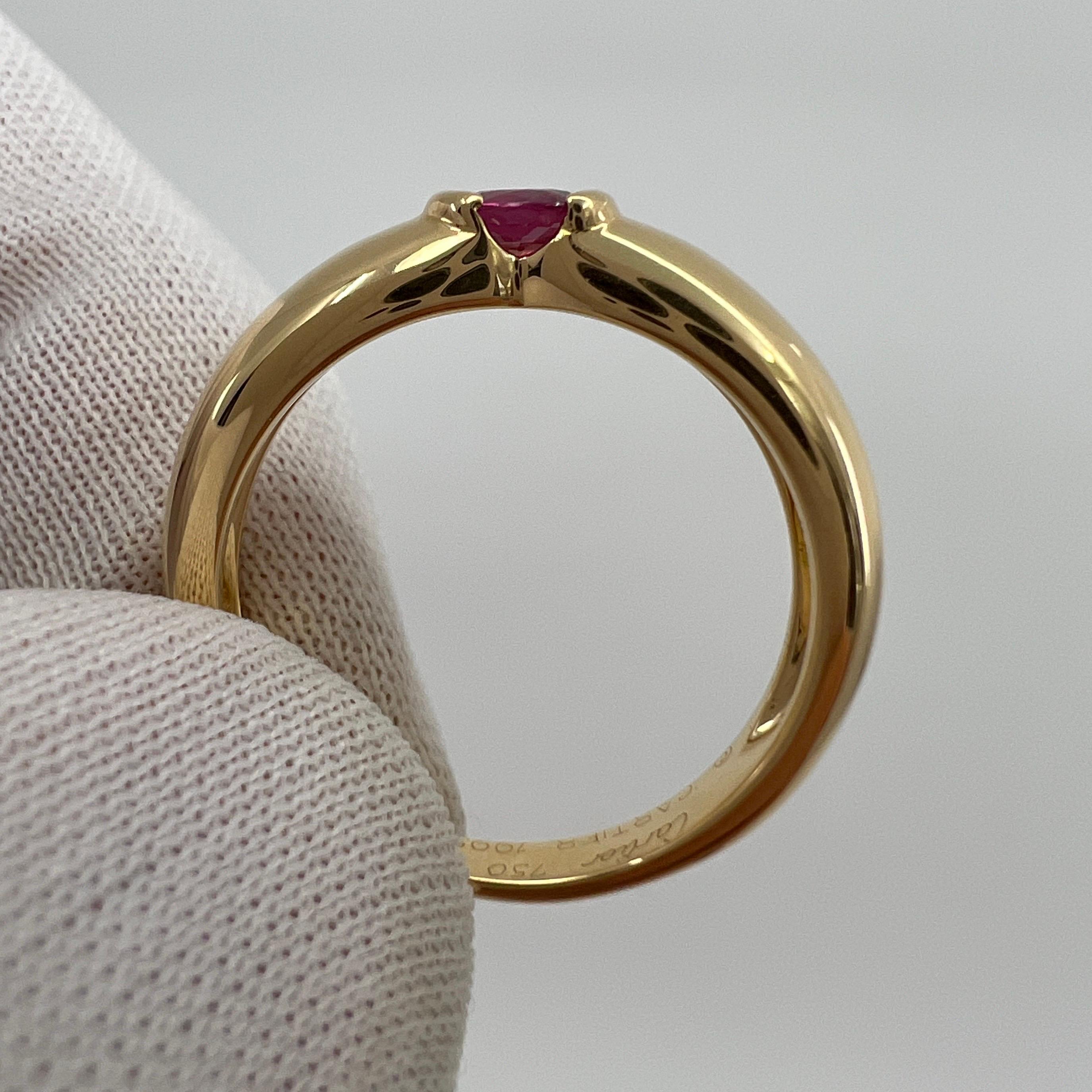 Vintage Cartier 0.50ct Red Ruby Round Ellipse 18k Yellow Gold Solitaire Ring 53 For Sale 3