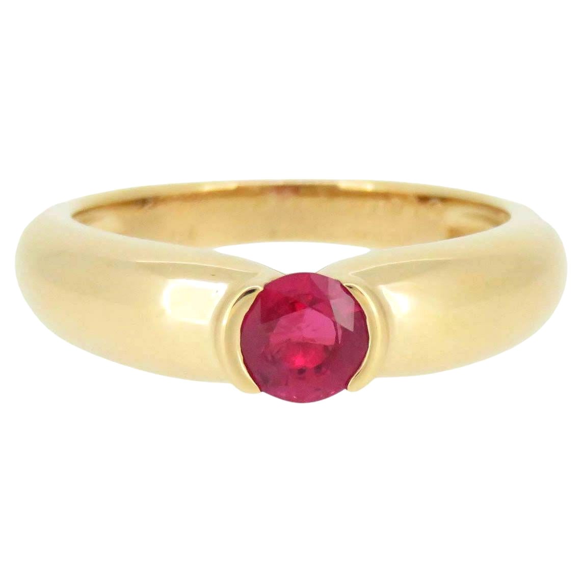 Vintage Cartier 0.50ct Red Ruby Round Ellipse 18k Yellow Gold Solitaire Ring 53 For Sale