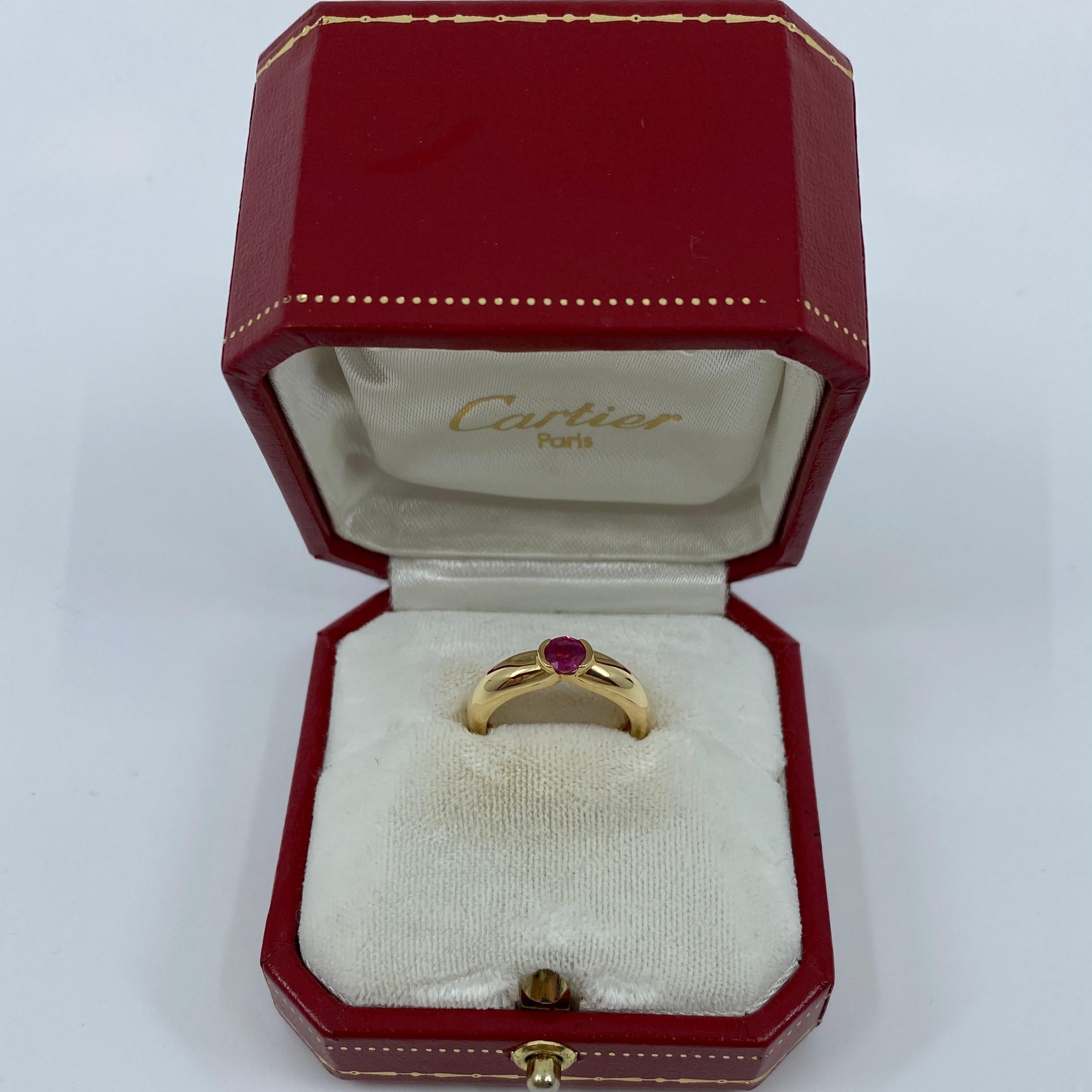 Vintage Cartier 0.50ct Red Ruby Round Ellipse 18k Yellow Gold Solitaire Ring 7