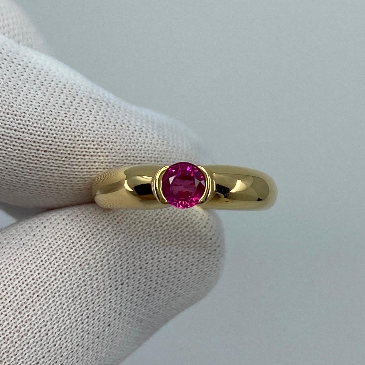 Vintage Cartier Vivid Pink Red Ruby 18k Yellow Gold Solitaire Ring.

Stunning yellow gold ring set with a fine vivid pink red ruby. Fine jewellery houses like Cartier only use the finest of gemstones and this ruby is no exception. A top quality ruby