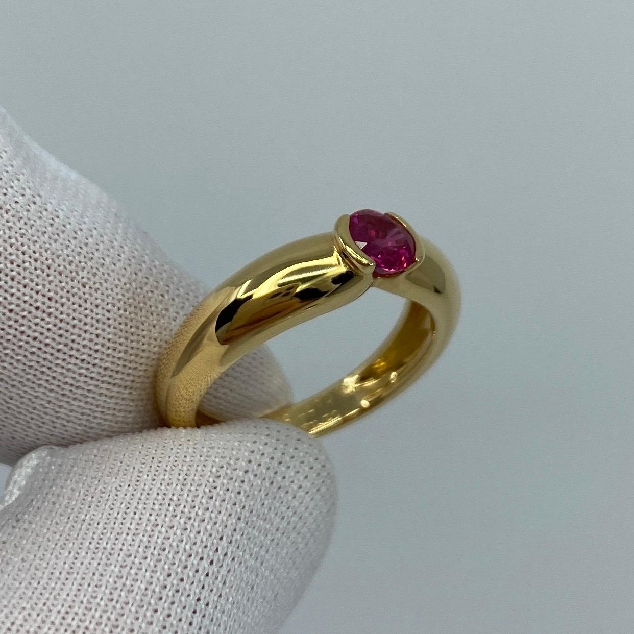 Round Cut Vintage Cartier 0.50ct Red Ruby Round Ellipse 18k Yellow Gold Solitaire Ring