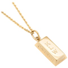 Vintage Cartier 1/4 Oz Gold Bar Ingot Pendant Charm 18 Karat Gold Chain Estate