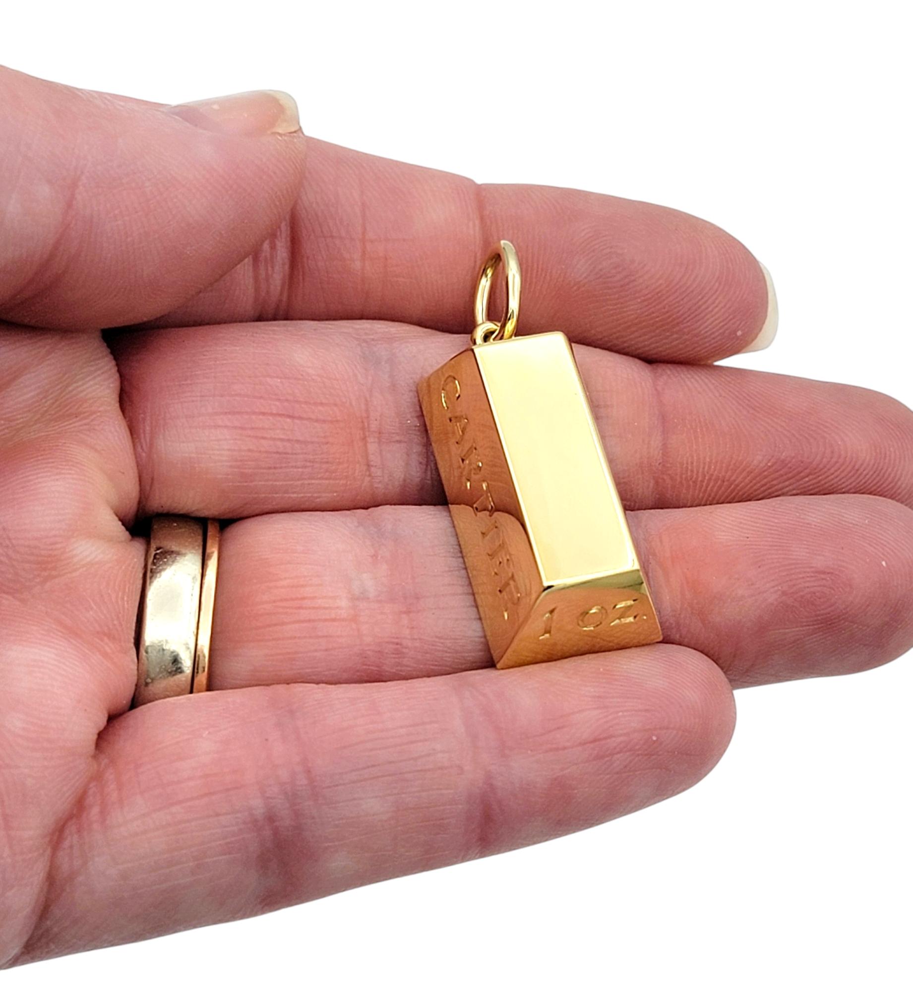 Vintage Cartier 1 Ounce Gold Bar Ingot Pendant in Polished 18 Karat Yellow Gold 1