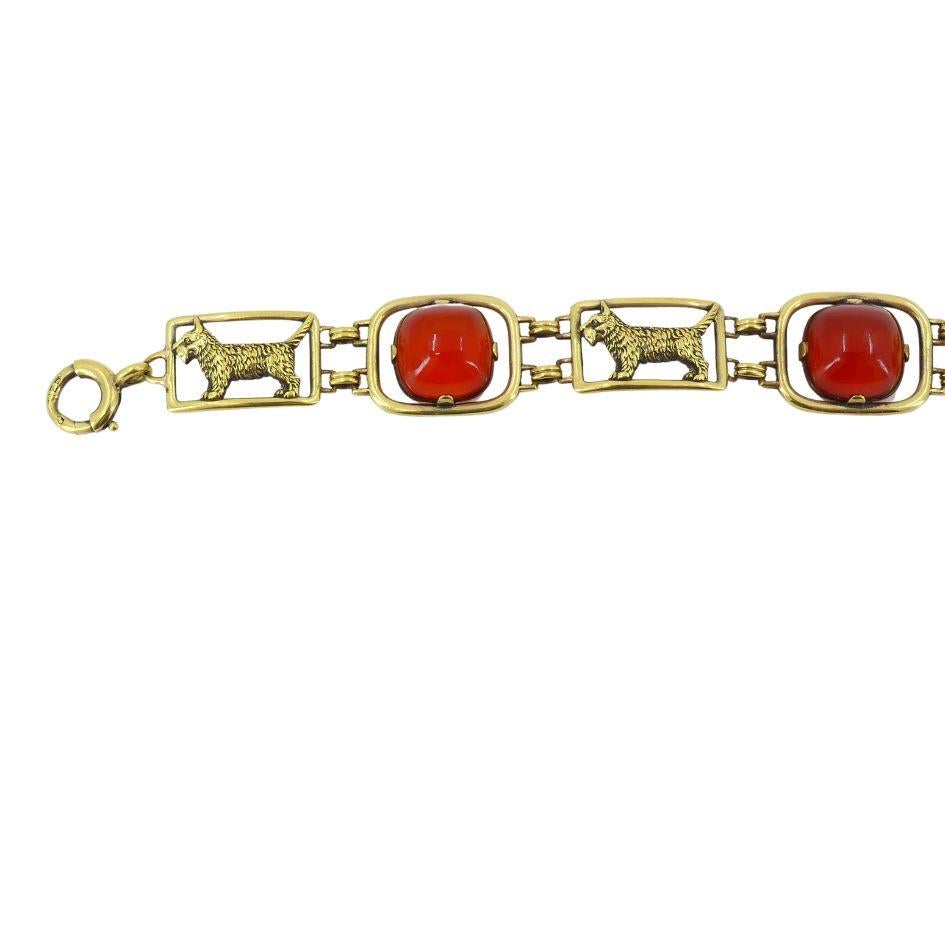 Vintage Cartier 14k Carnelian Scottish Terrier Dog Bracelet In Good Condition For Sale In Beverly Hills, CA