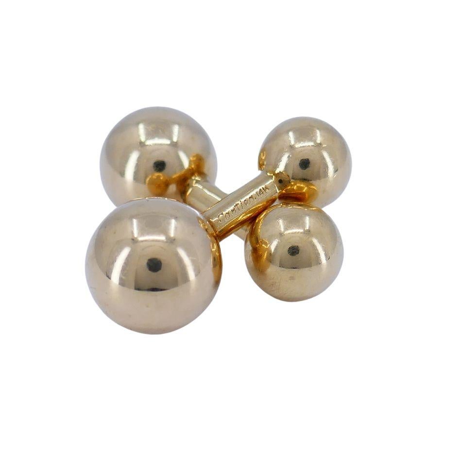 Boutons de manchette Vintage Cartier 14k Gold Barbell Bon état - En vente à Beverly Hills, CA