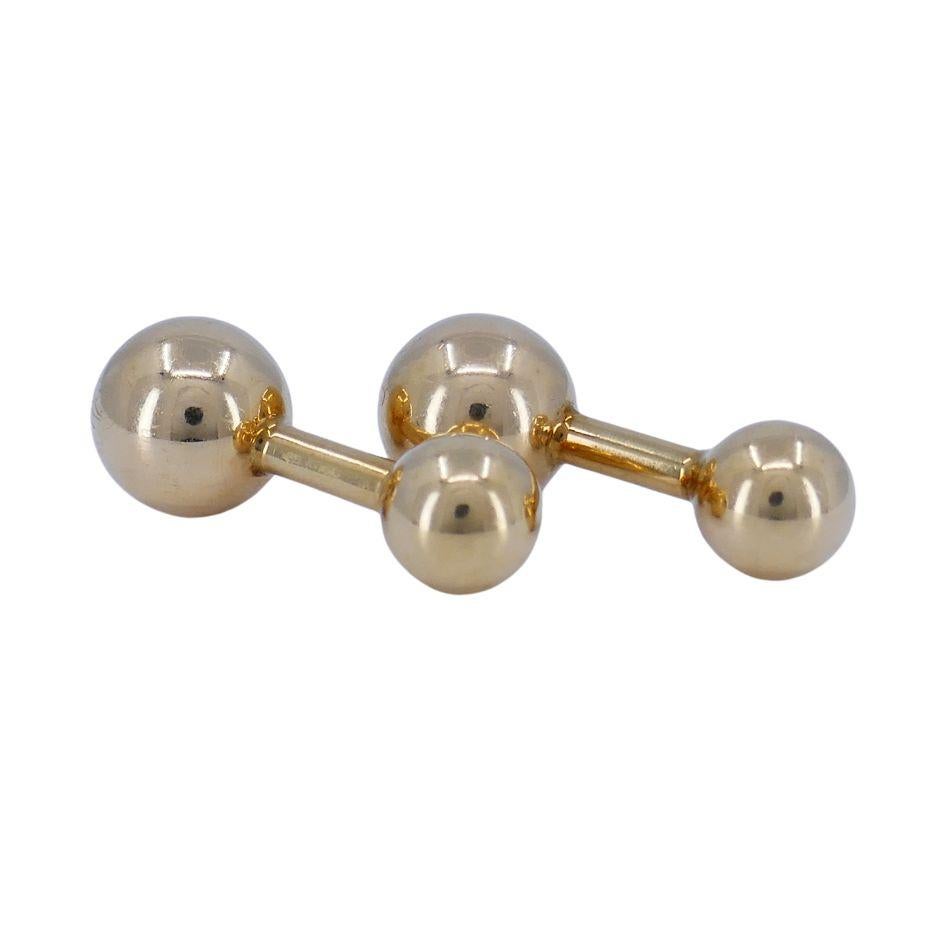 Boutons de manchette Vintage Cartier 14k Gold Barbell Pour hommes en vente