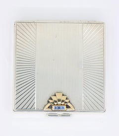 Vintage Cartier 14K Gold & Sterling Sapphire Compact Case