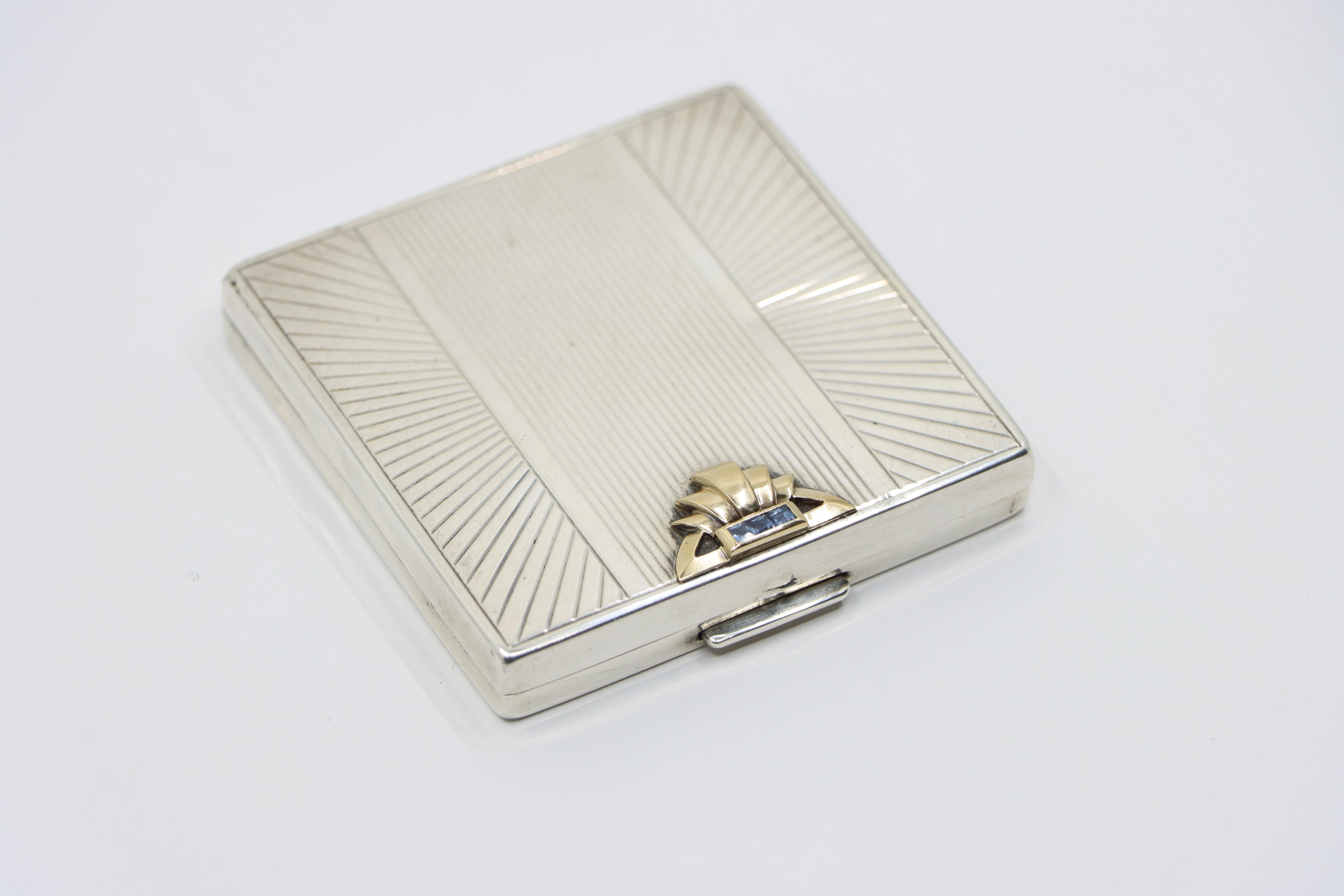 Women's or Men's Vintage Cartier 14K Gold & Sterling Sapphire Compact Case