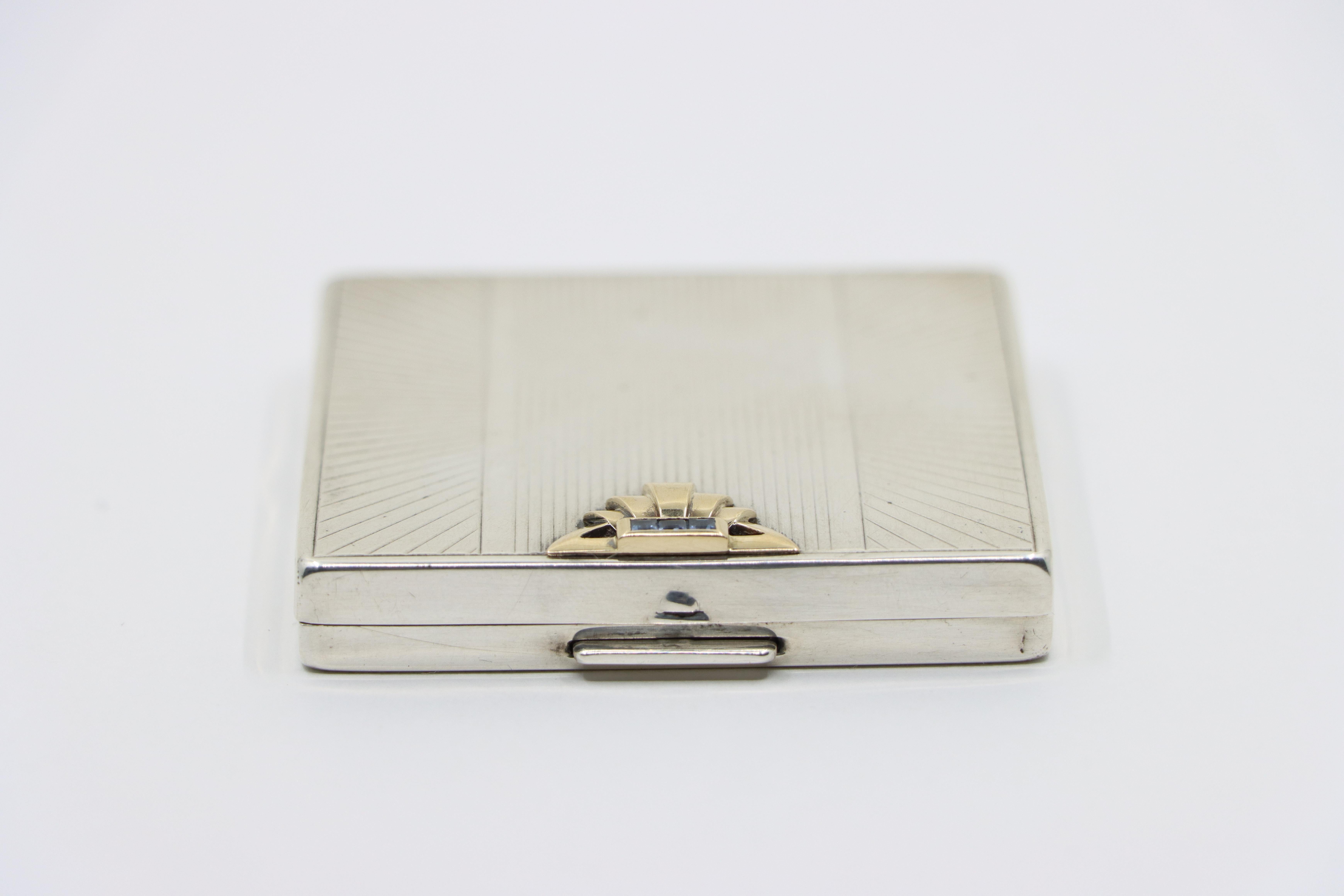 Vintage Cartier 14K Gold & Sterling Sapphire Compact Case 1