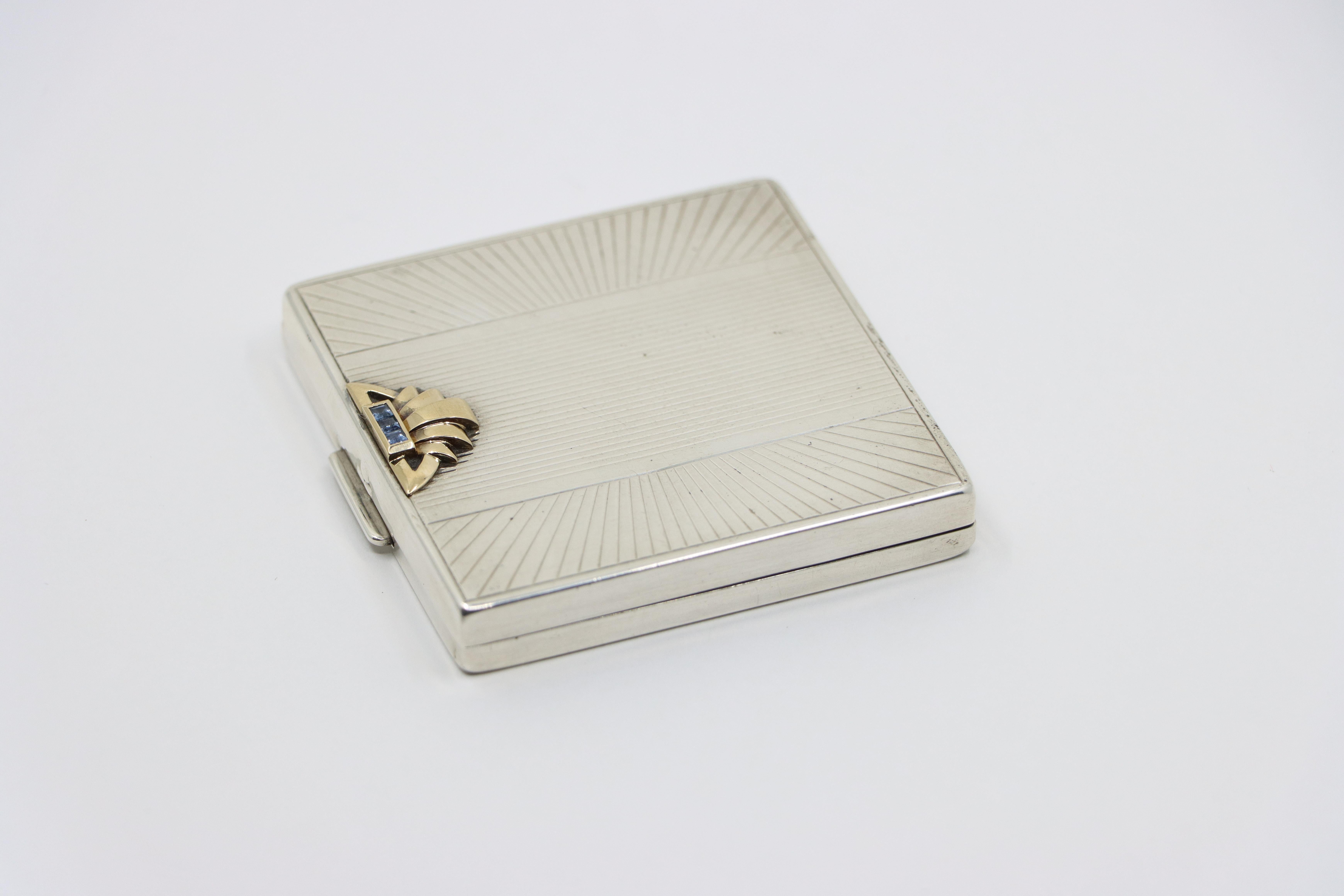 Vintage Cartier 14K Gold & Sterling Sapphire Compact Case 2